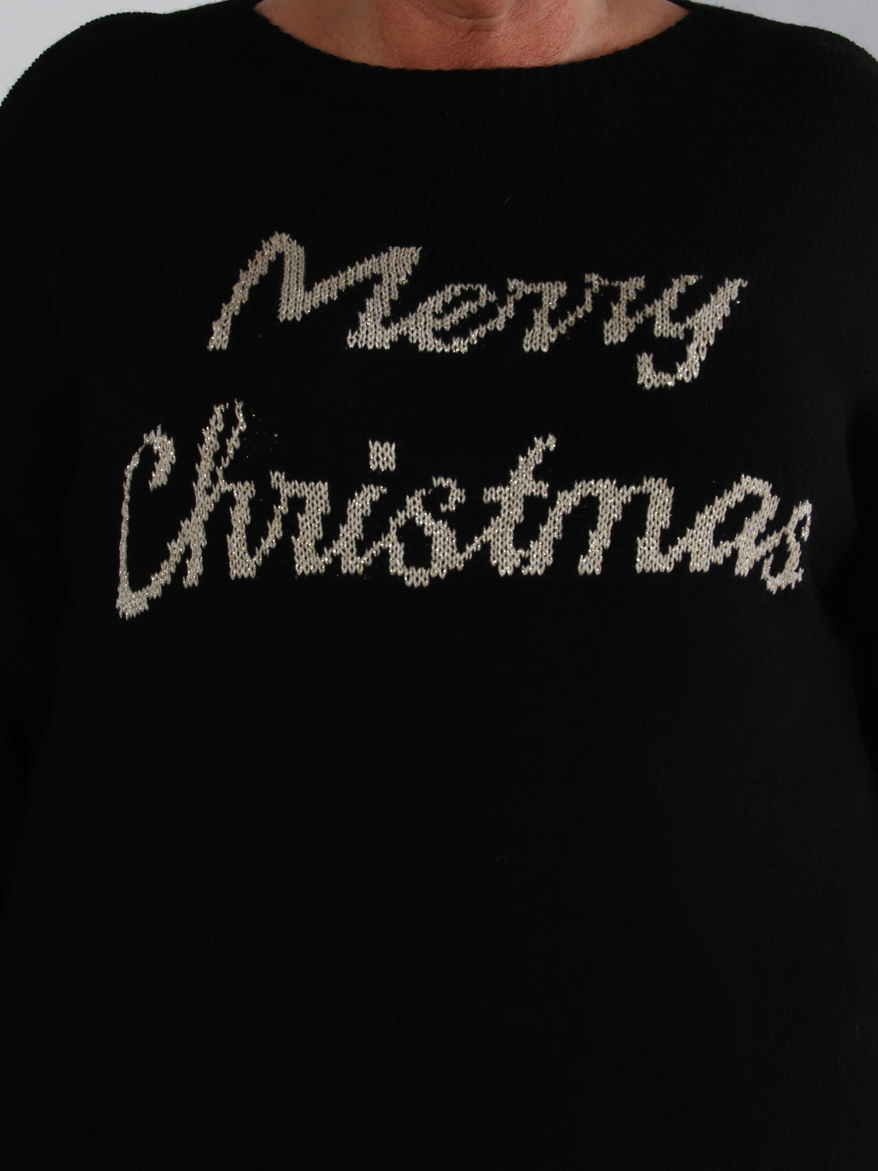 Merry Long - Plus size julestrikkjole med guld skrift