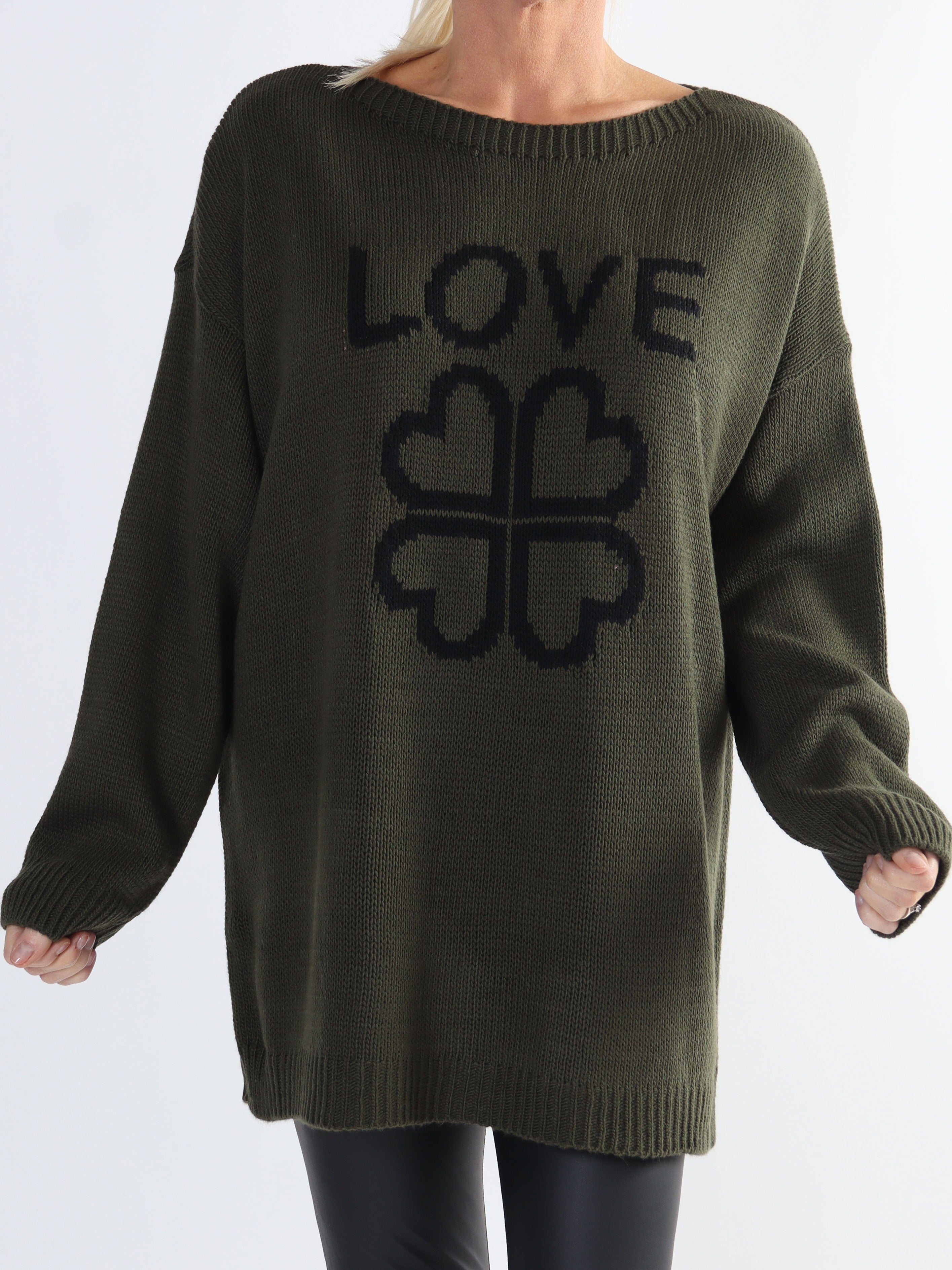 Mia - Plus size strikbluse med firkløver på