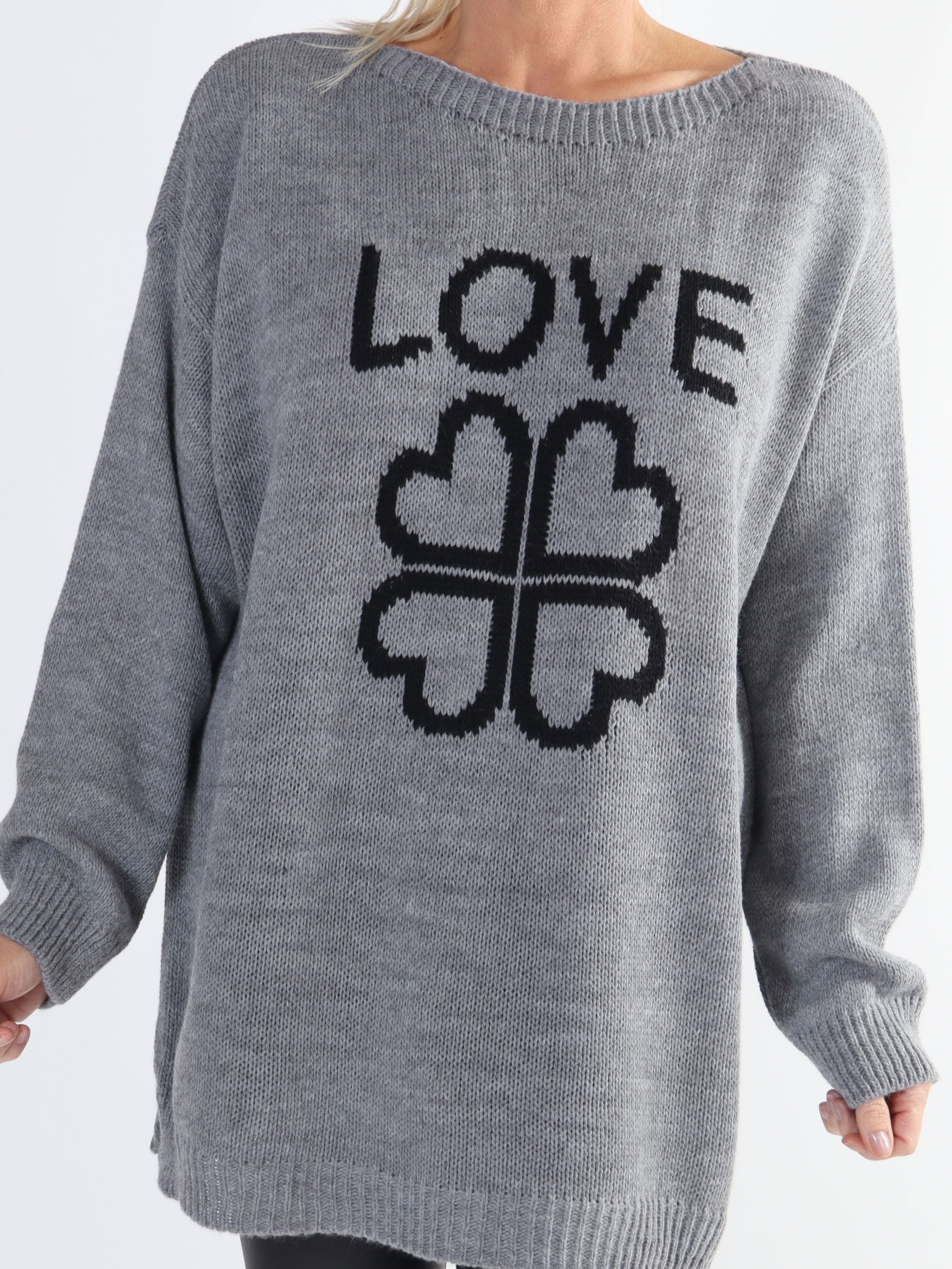 Mia - Plus size strikbluse med firkløver på