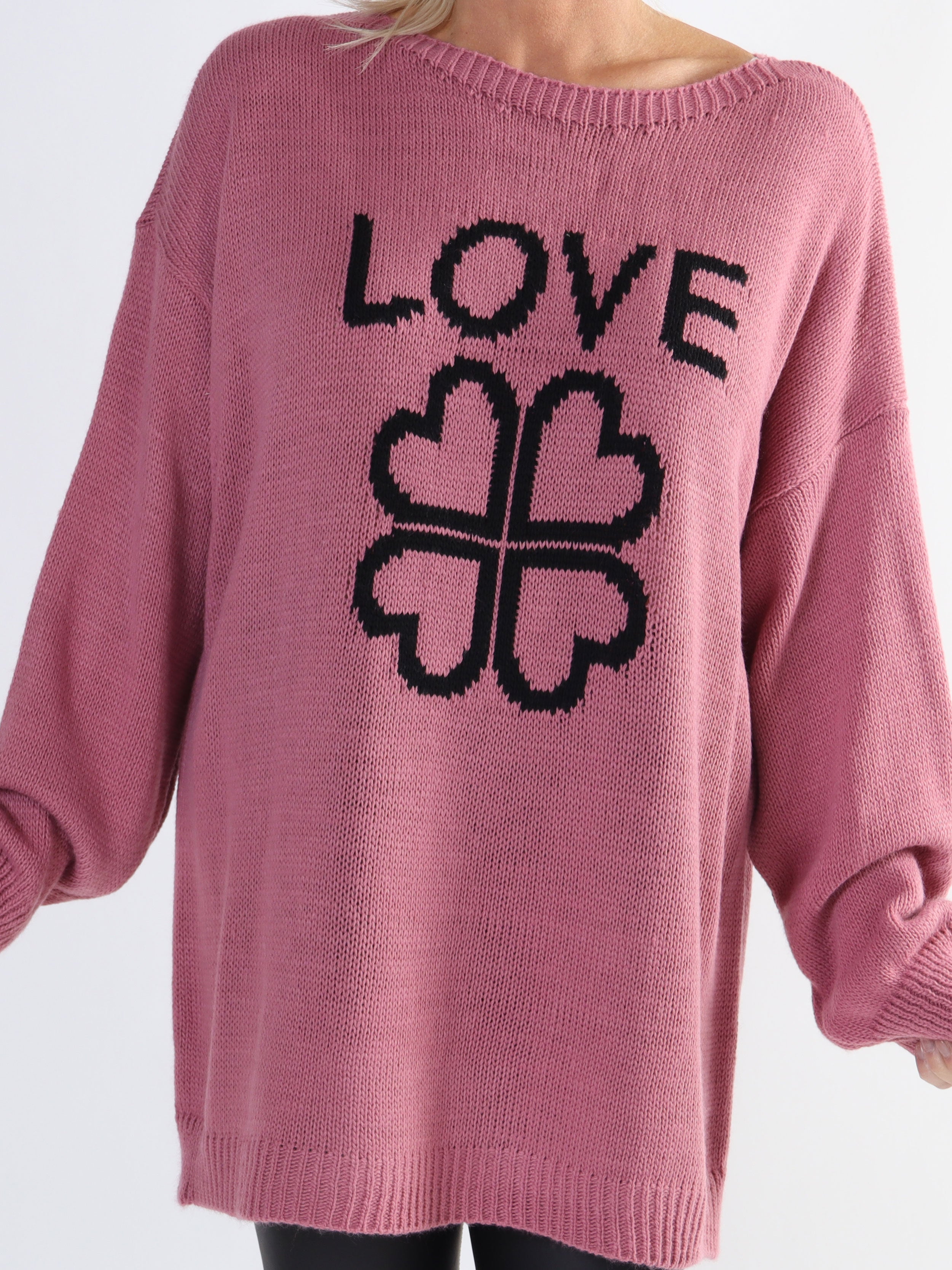 Mia - Plus size strikbluse med firkløver på