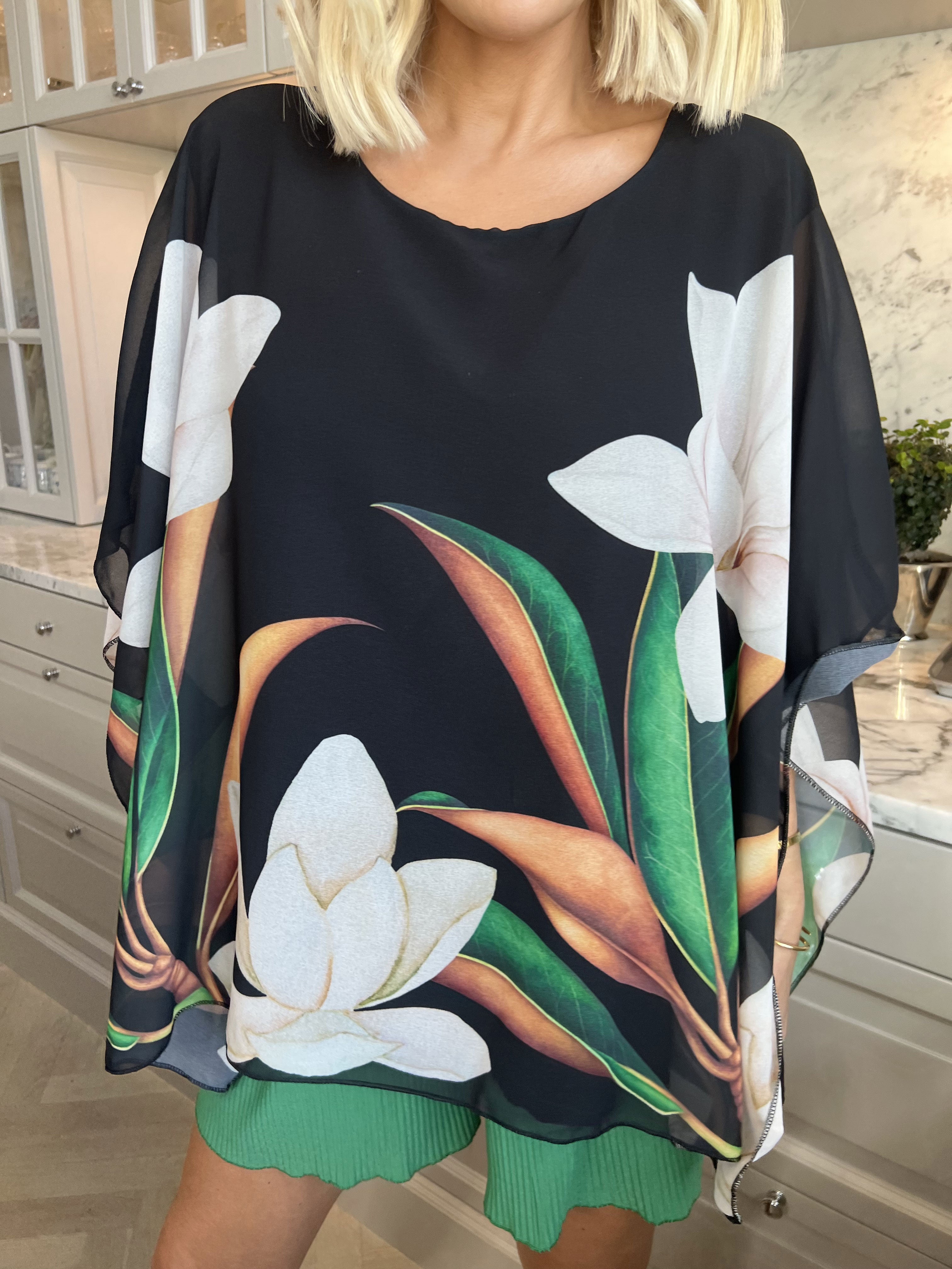 Mian - Farverig tunika med chiffonlag