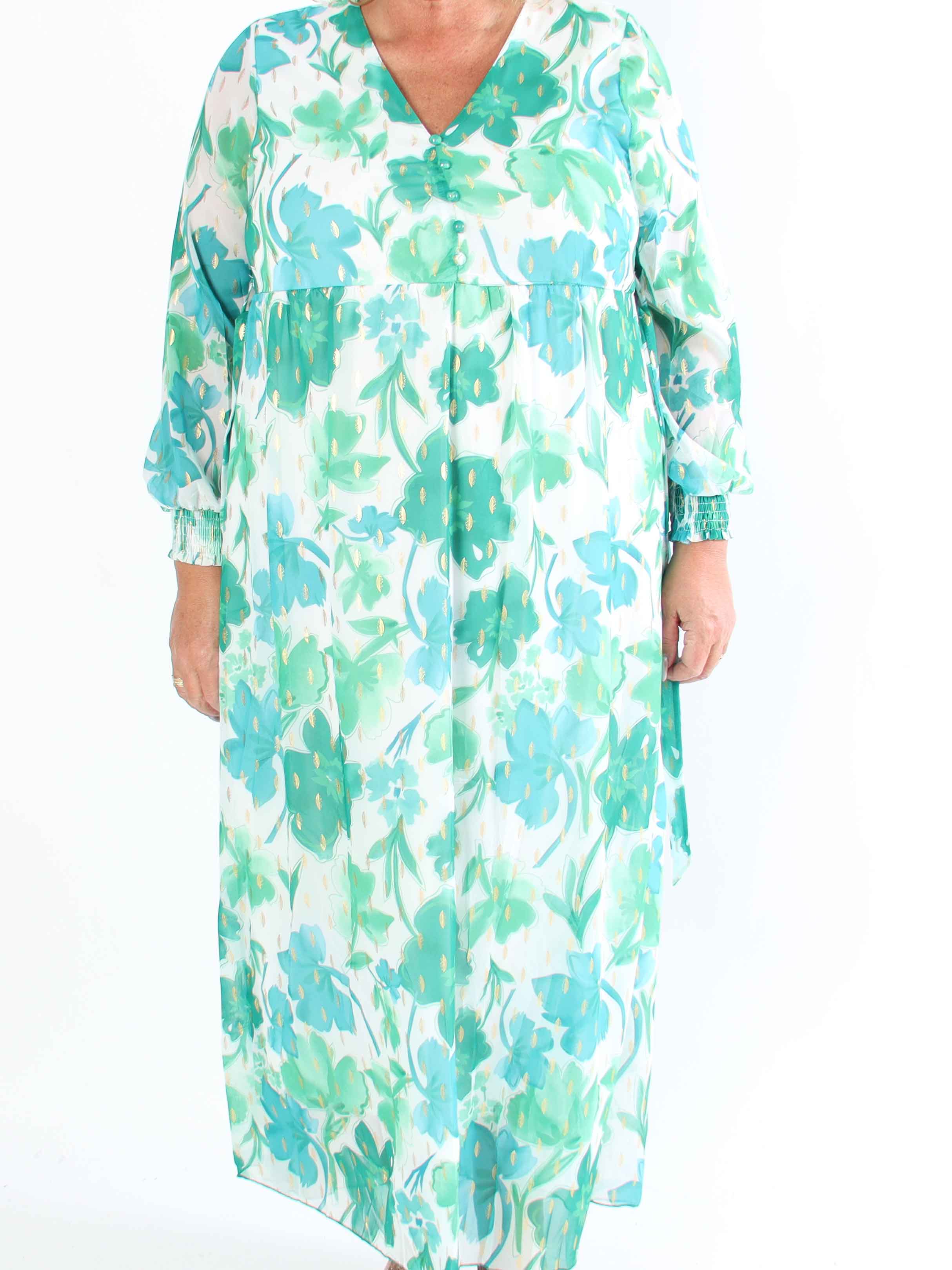 Mika - Sød plus size sommerkjole i chiffon med guld dutter