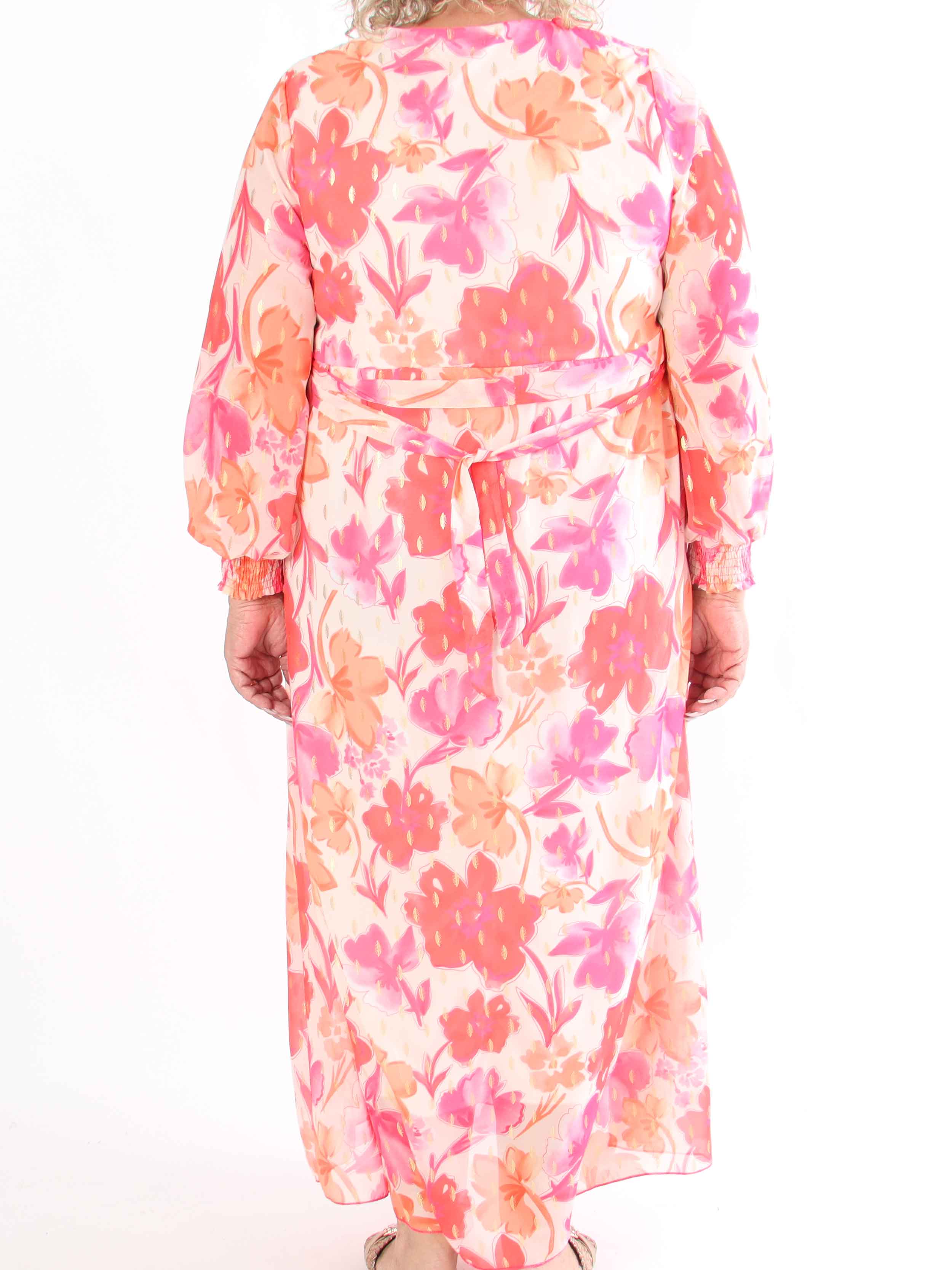 Mika - Sød plus size sommerkjole i chiffon med guld dutter