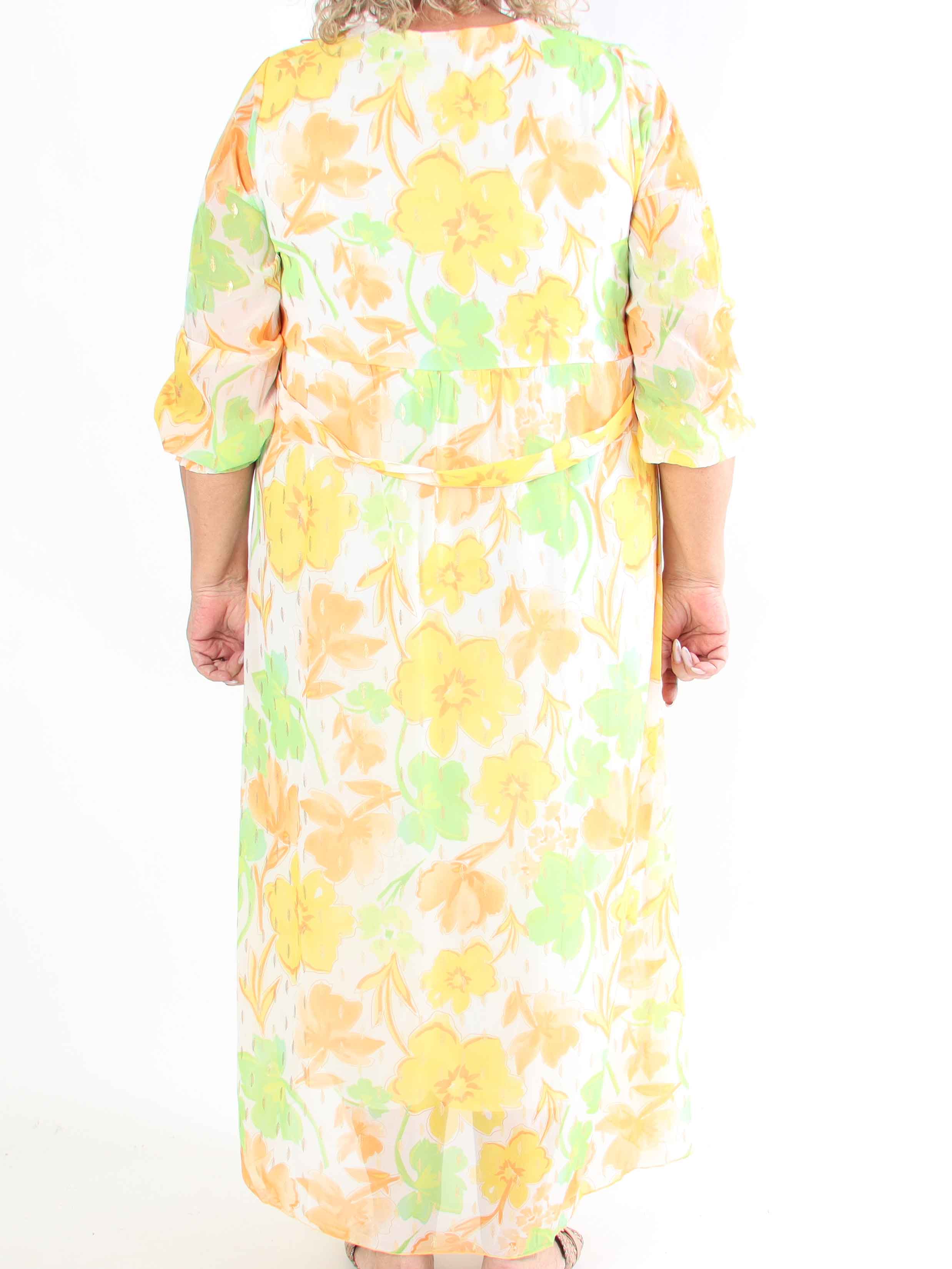 Mika - Sød plus size sommerkjole i chiffon med guld dutter