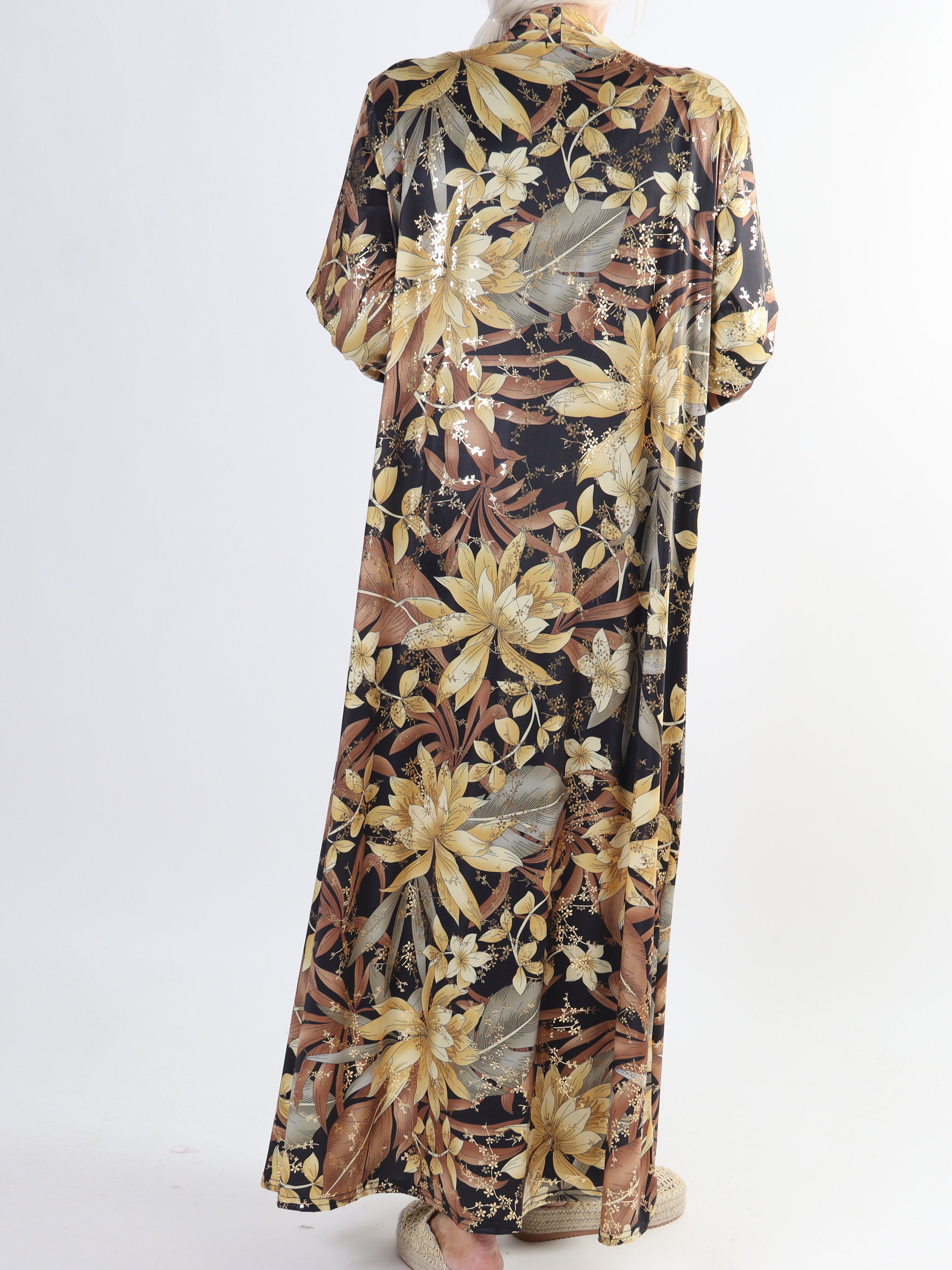 Mikkala Gold Flower - Elastisk plus size cardigan med print
