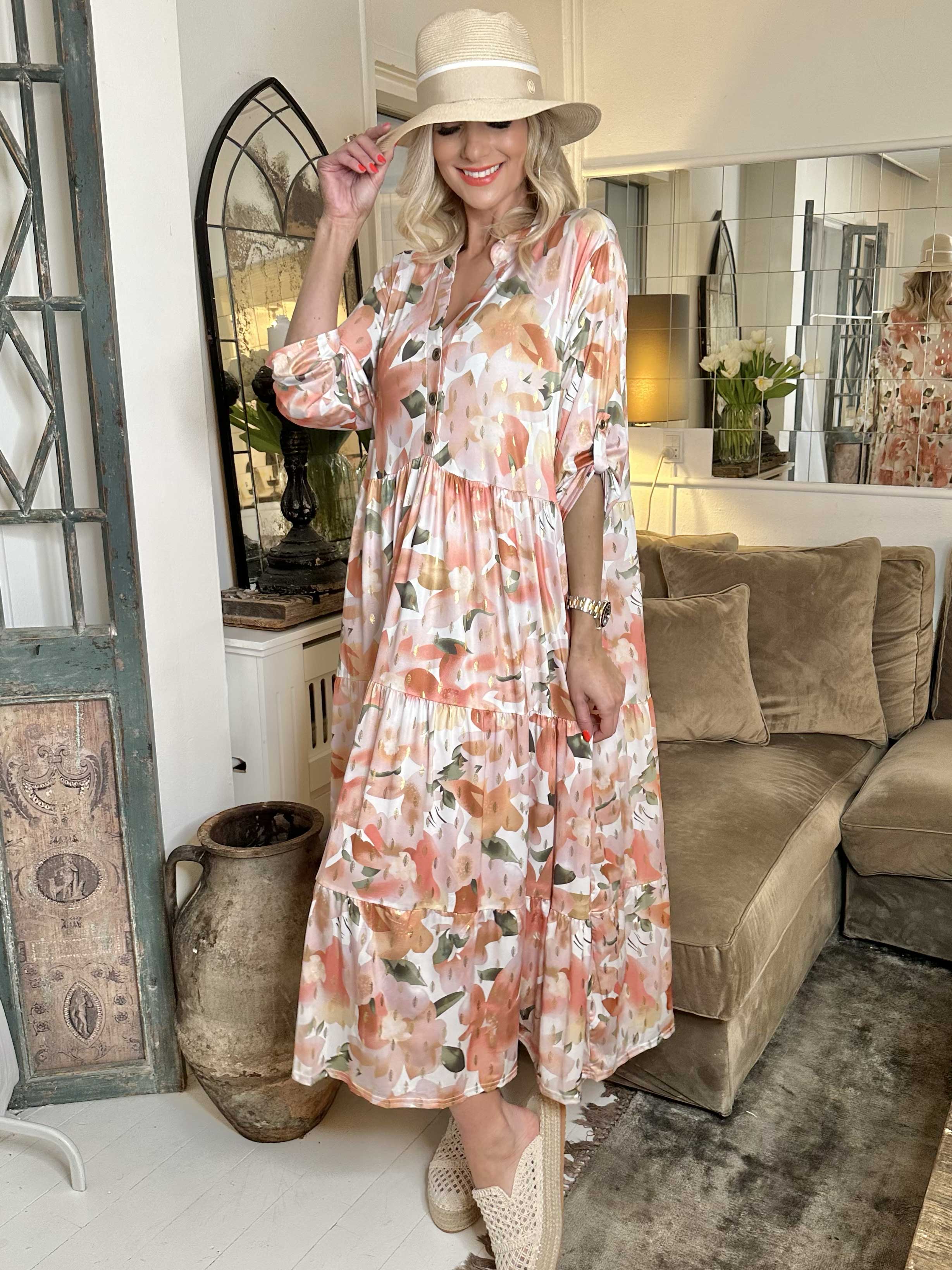 Milano Flower - Lang mønstret kjole med lag på lag look