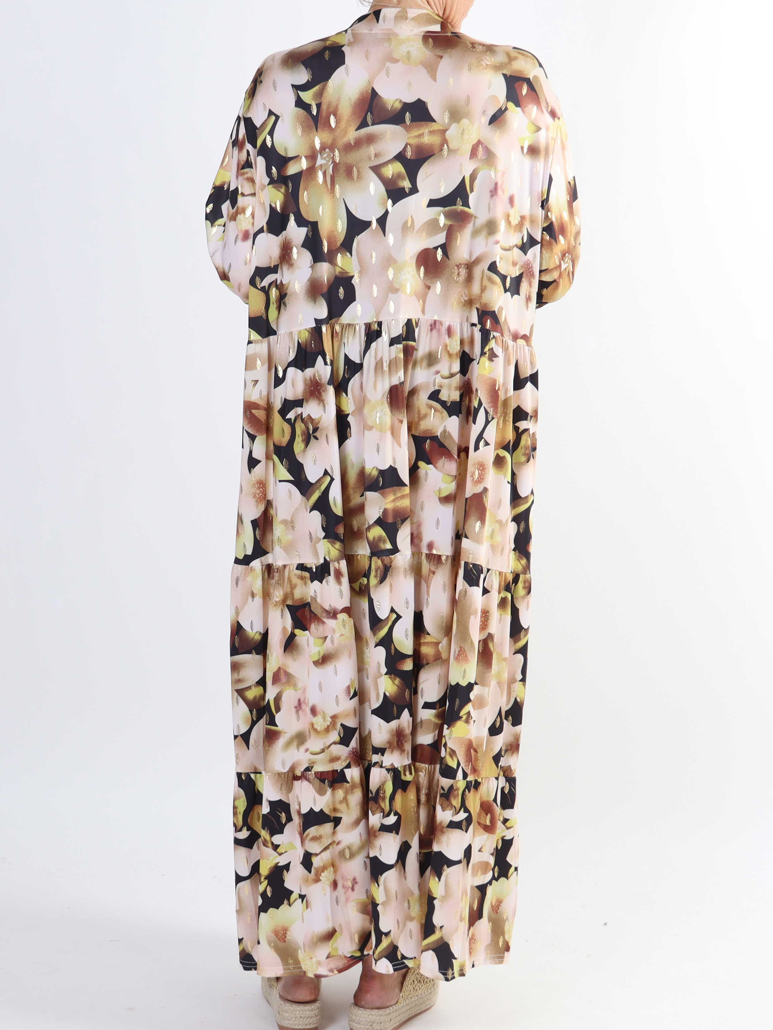 Milano Flower - Lang plus size kjole med lag på lag look