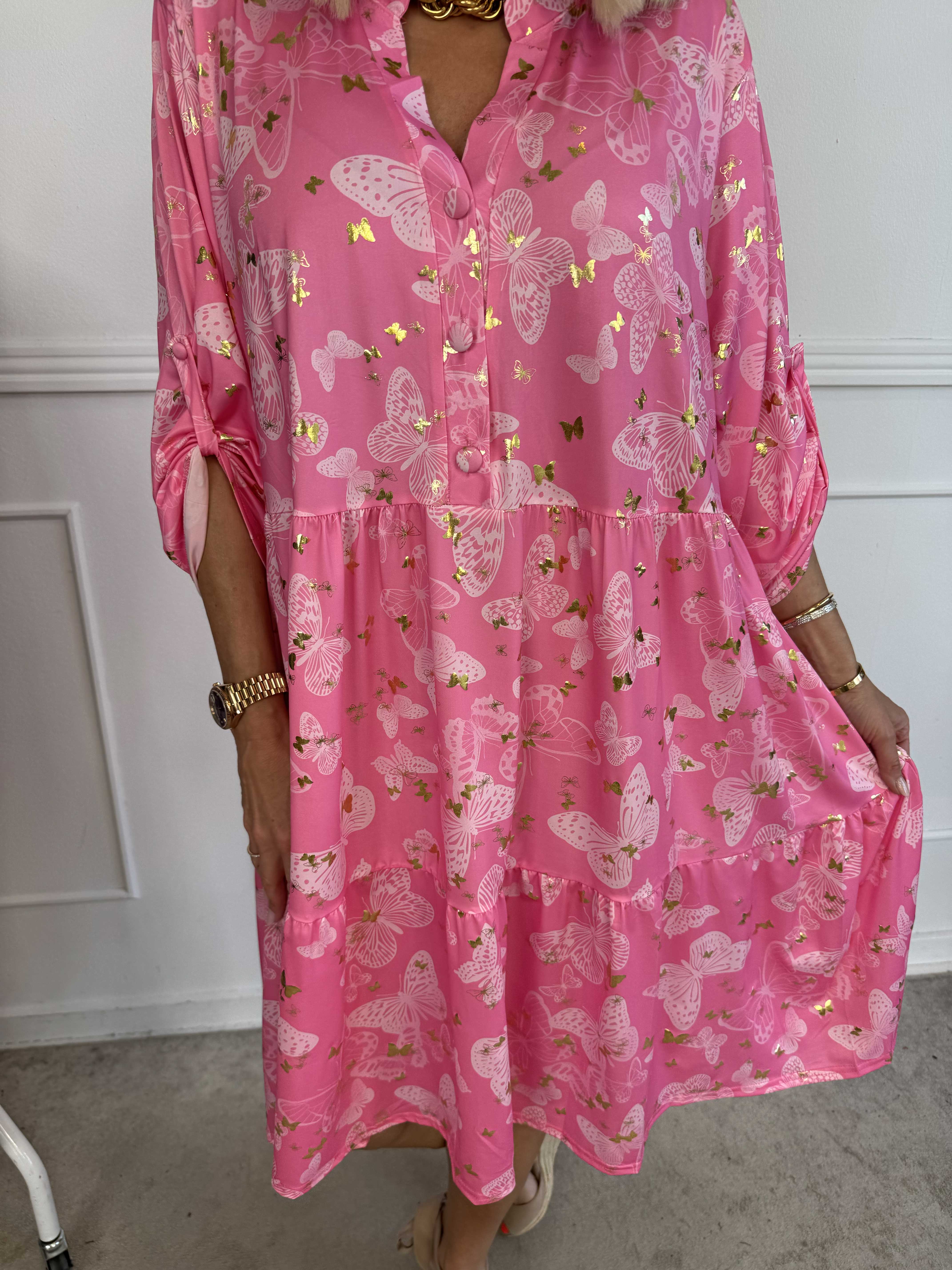Milano Butterfly Midi - Elastisk kjole med sødt sommerfugleprint og A-facon