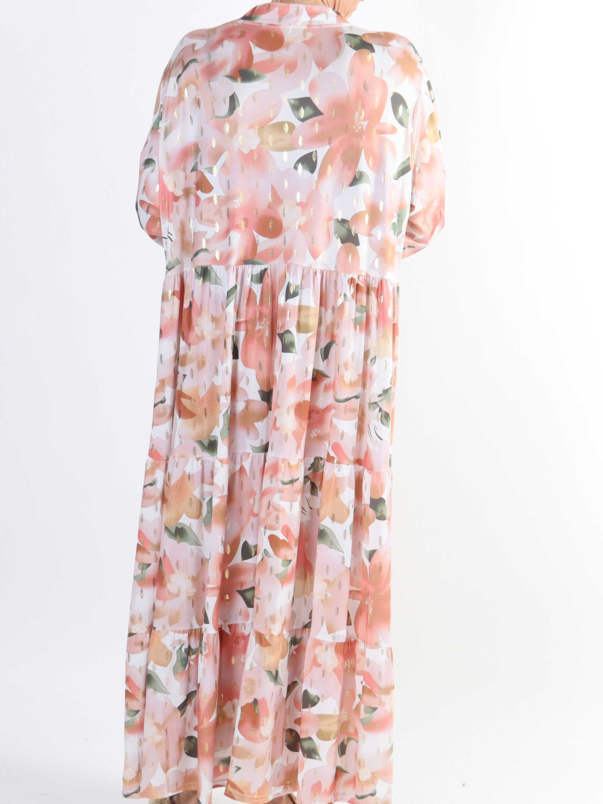 Milano Flower - Lang plus size kjole med lag på lag look