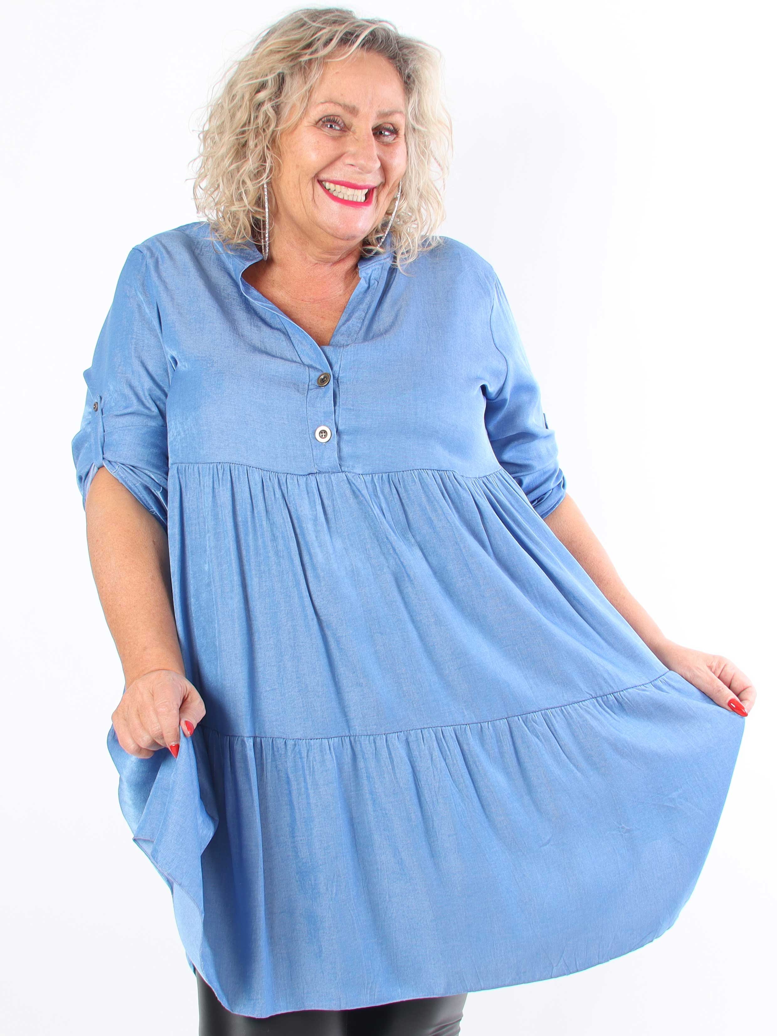 Milano Denim Midi - Plus size kjole i viskose med lag på lag look