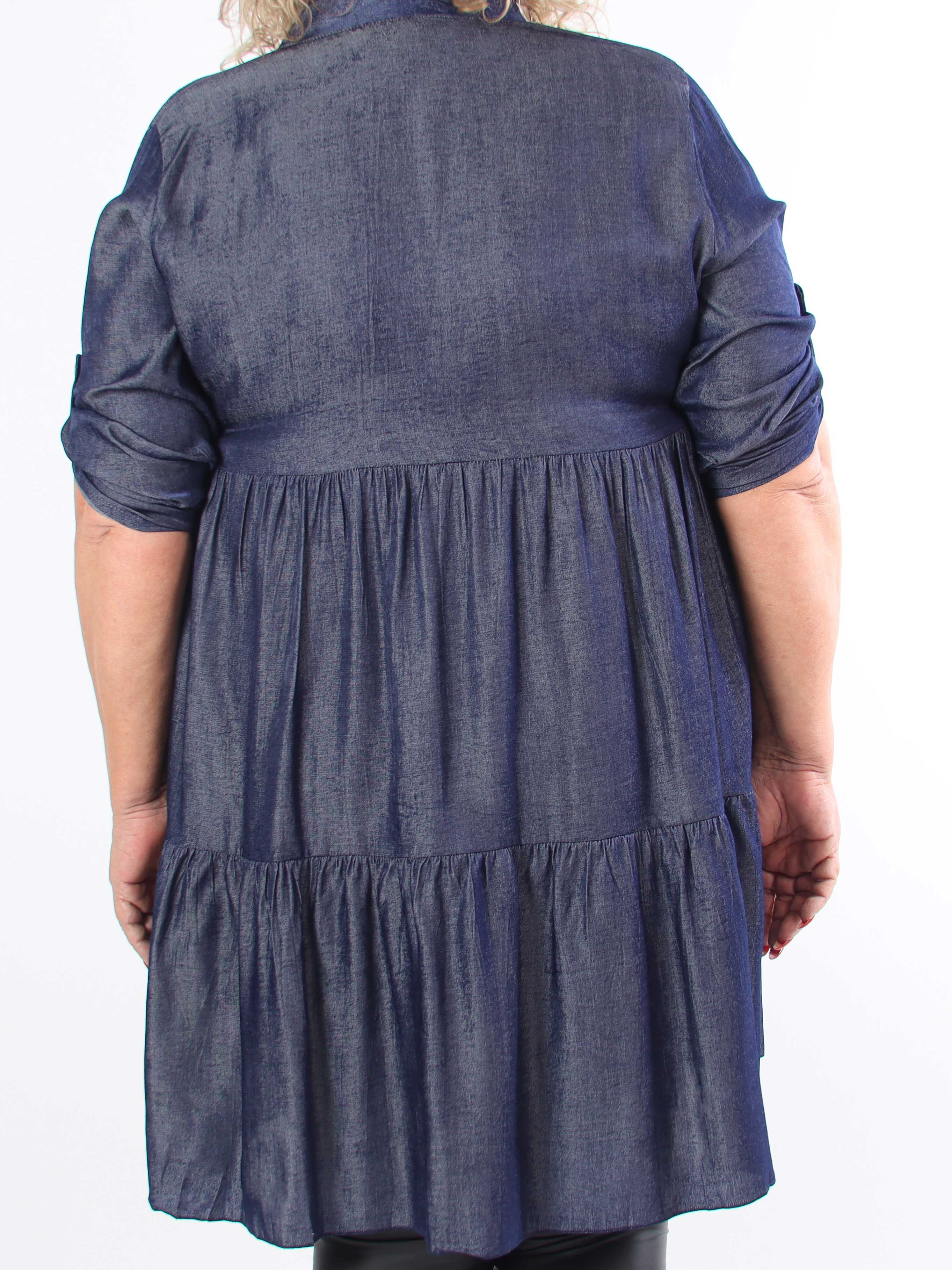 Milano Denim Midi - Plus size kjole i viskose med lag på lag look