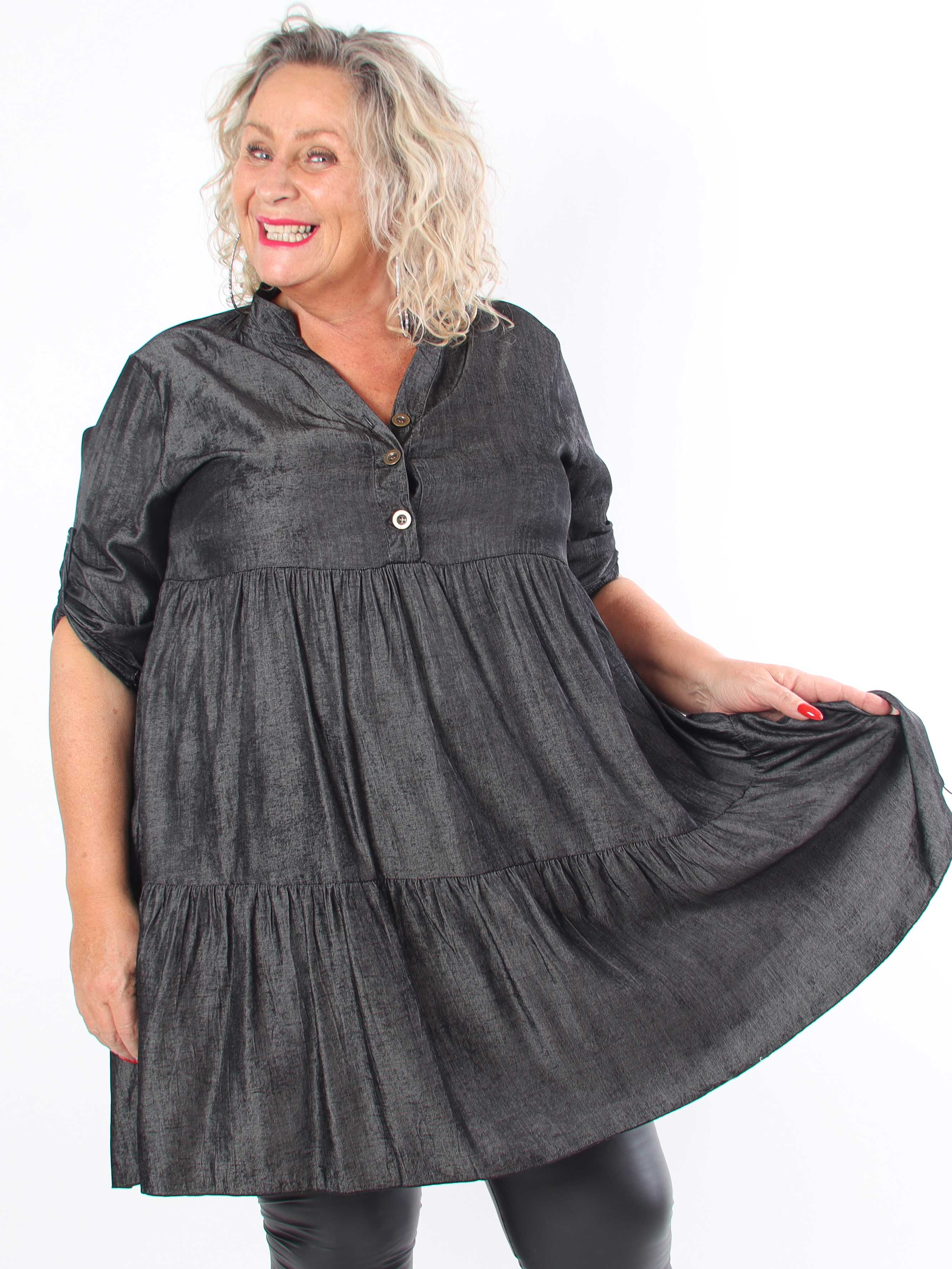Milano Denim Midi - Plus size kjole i viskose med lag på lag look