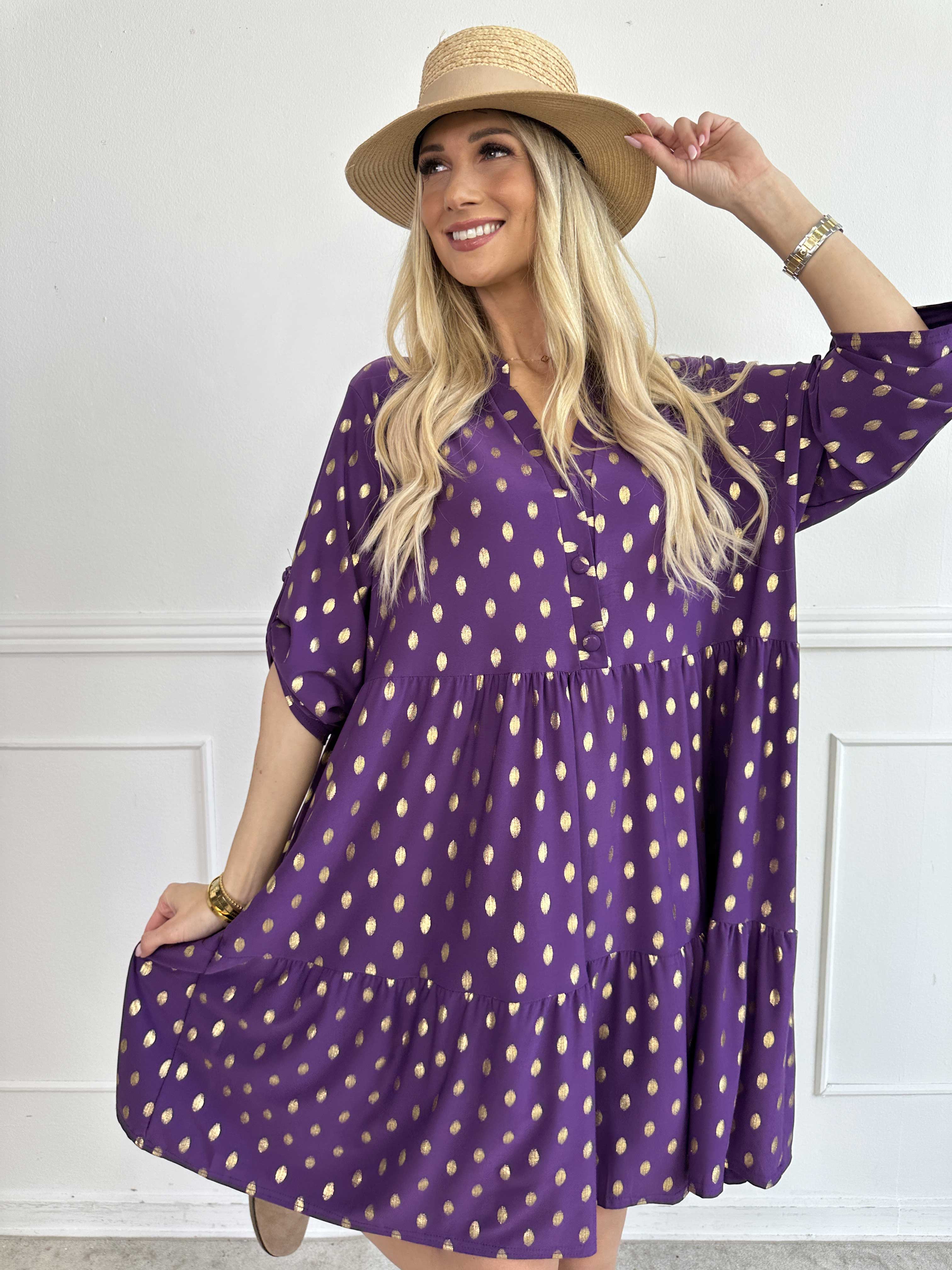 Milano Gold Midi - Elastisk kjole med guld dutter og lag på lag look