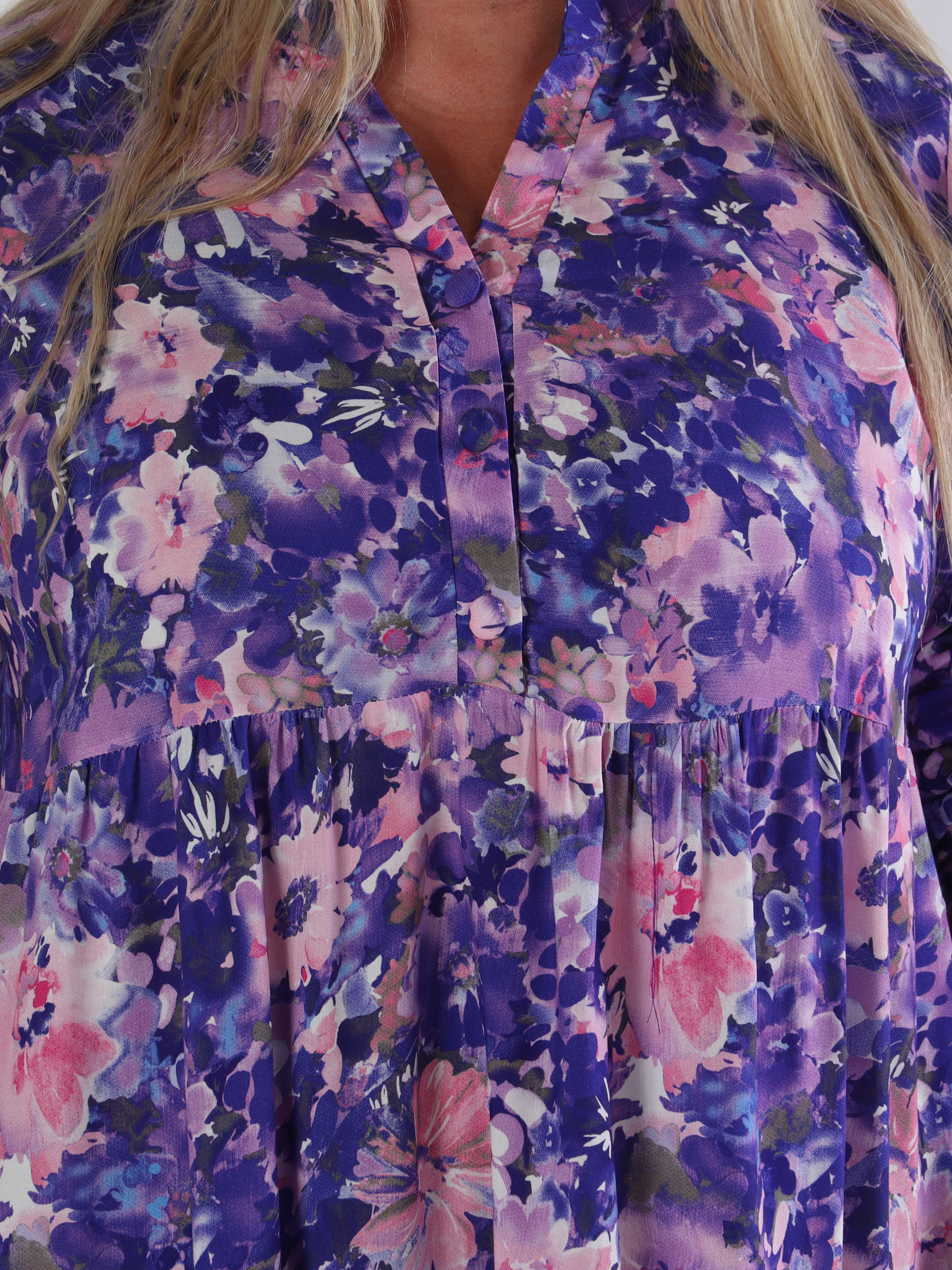 Milano Floral Viscose Midi - Plus size kjole i viskose med blomsterprint