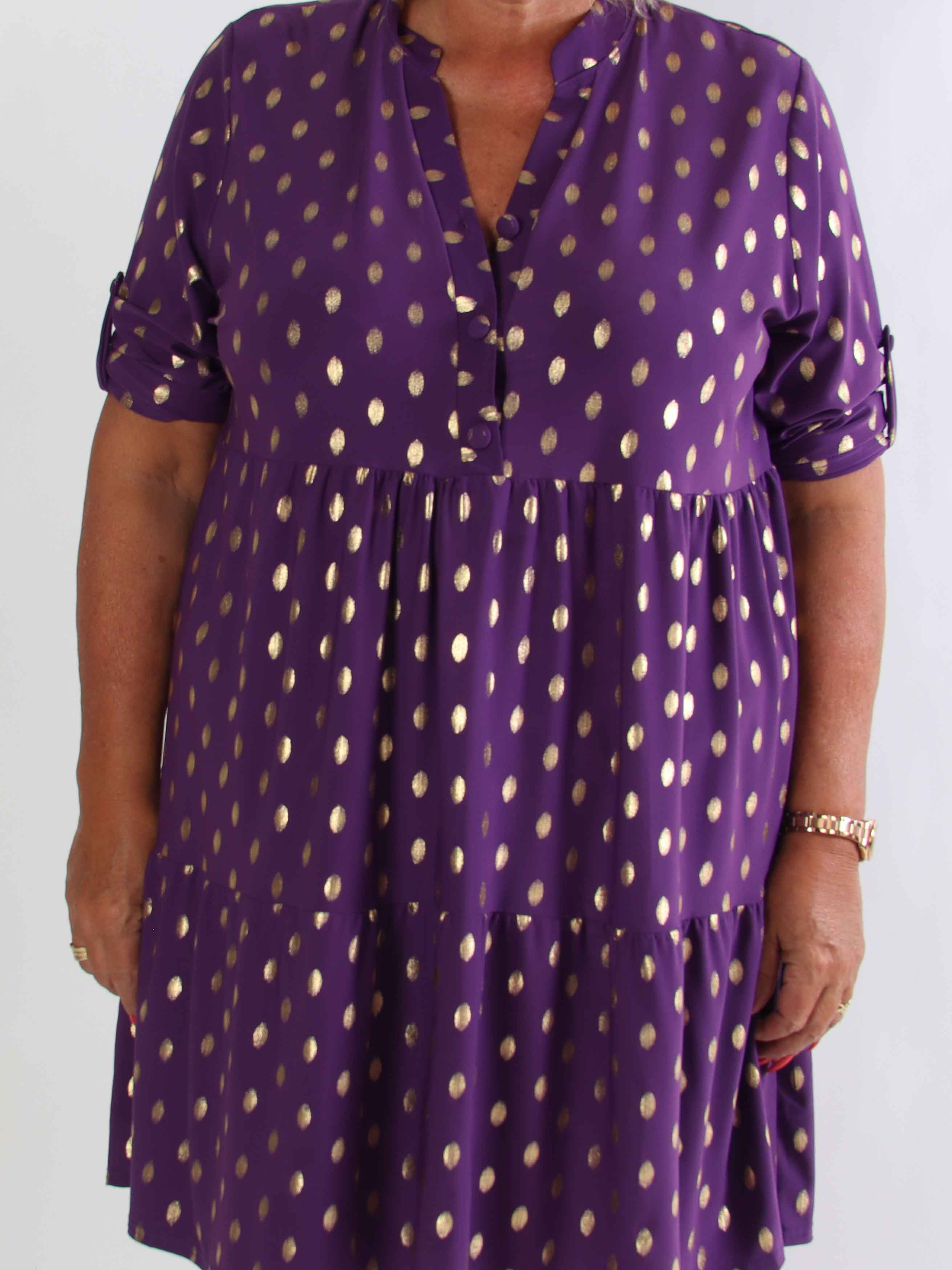 Milano Gold Midi - Plus size kjole med guld dutter og lag på lag look