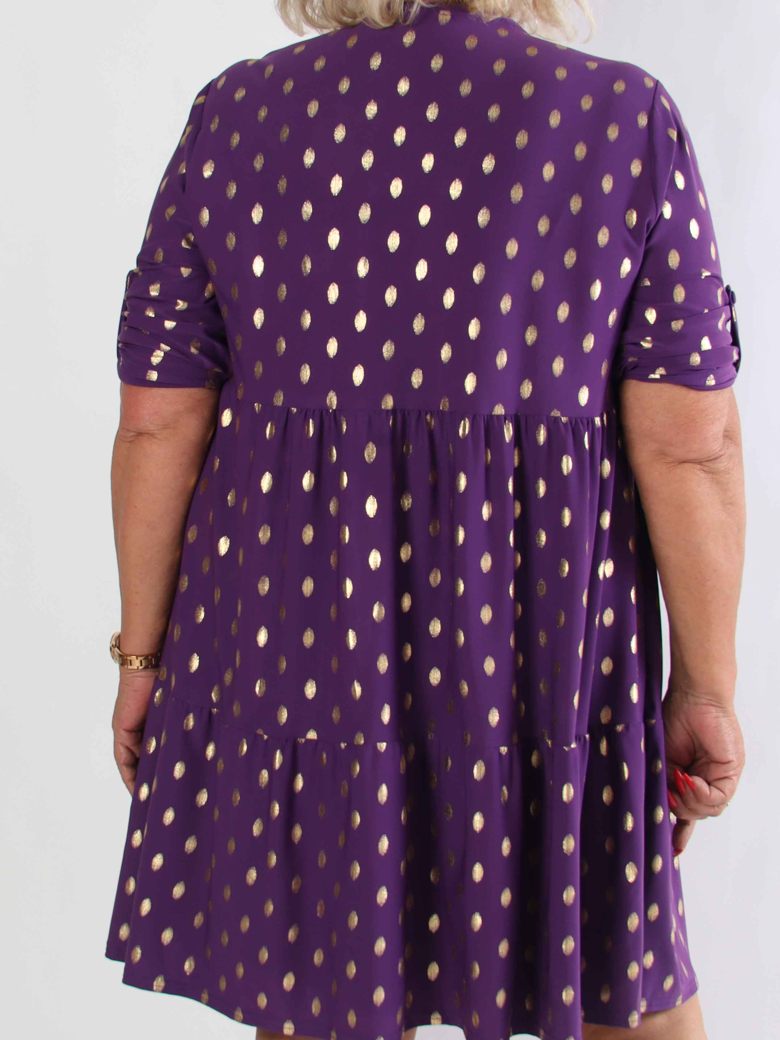 Milano Gold Midi - Plus size kjole med guld dutter og lag på lag look