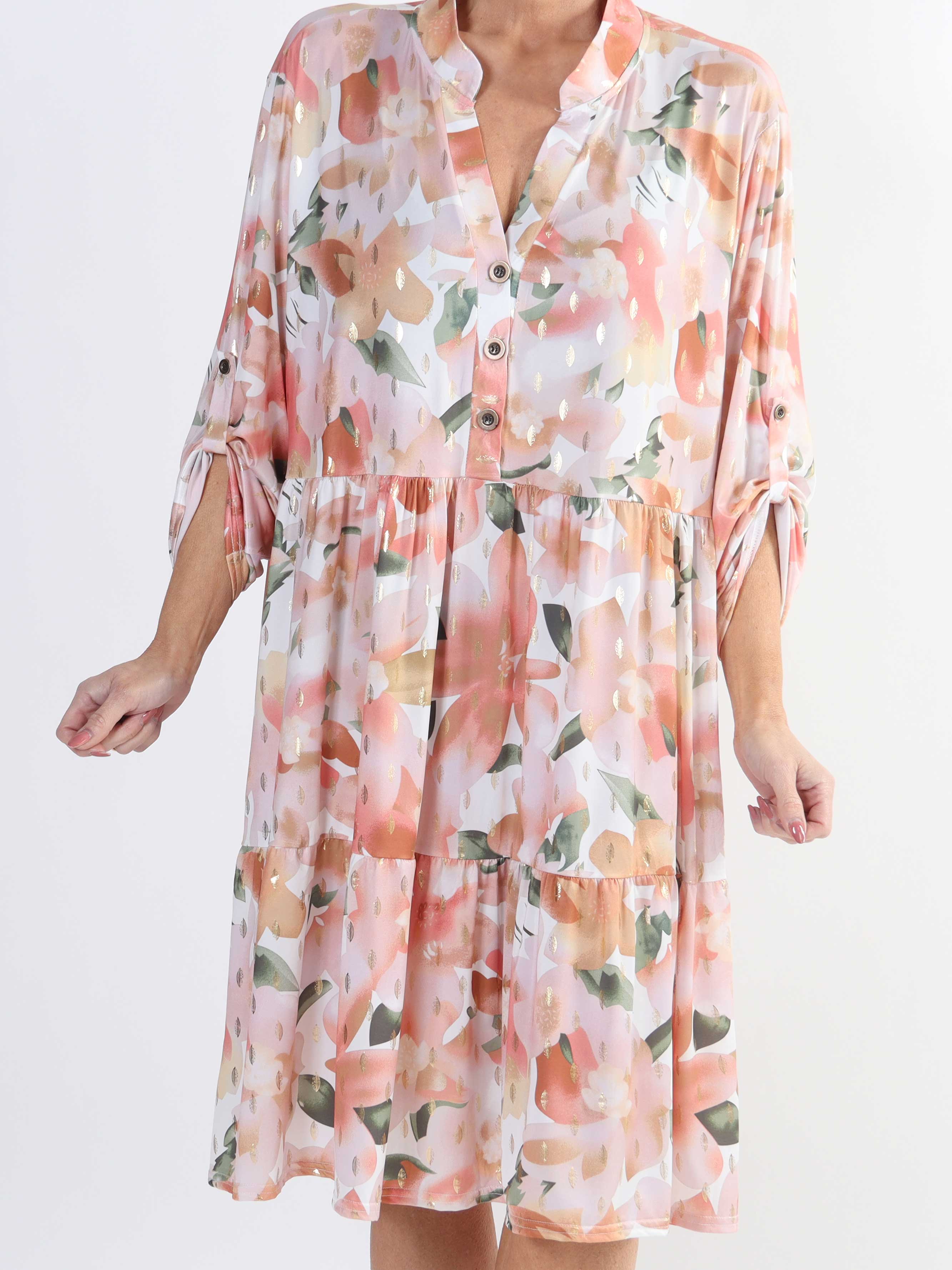 Milano Flower Midi - Plus size kjole med blomsterprint og lag på lag look