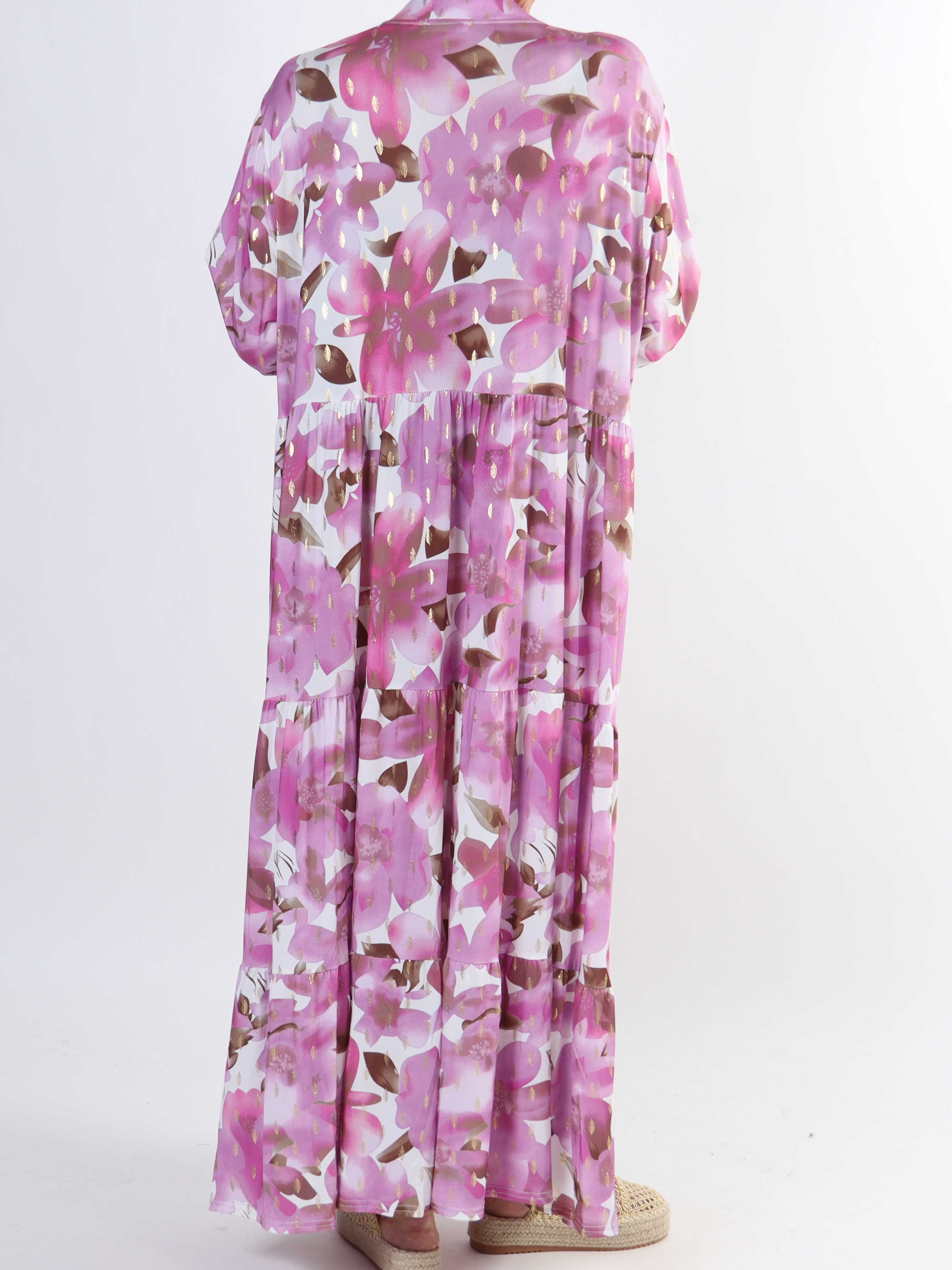 Milano Flower - Lang plus size kjole med lag på lag look