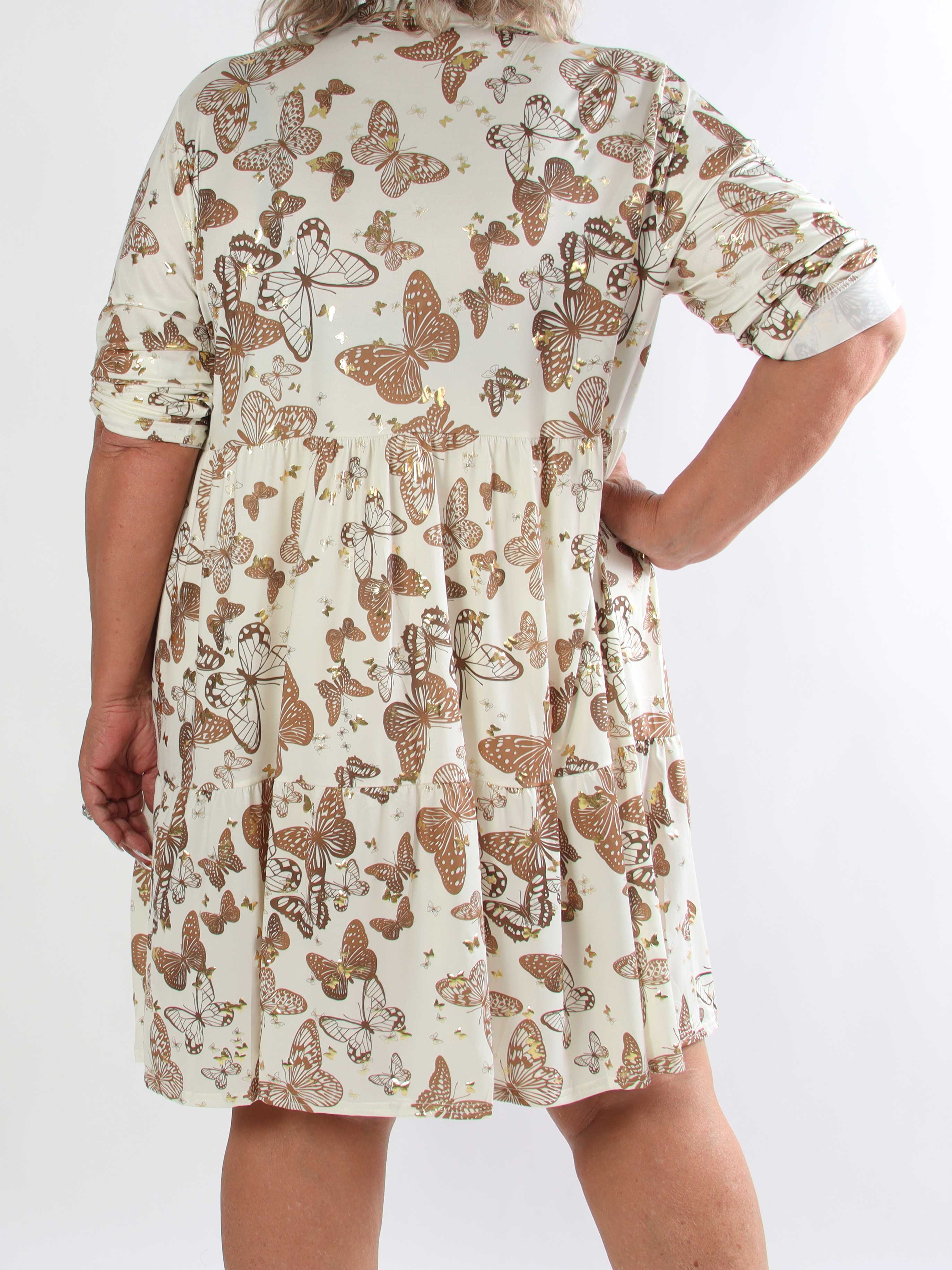 Milano Butterfly Midi - Elastisk plus size kjole med sødt sommerfugleprint og A-facon