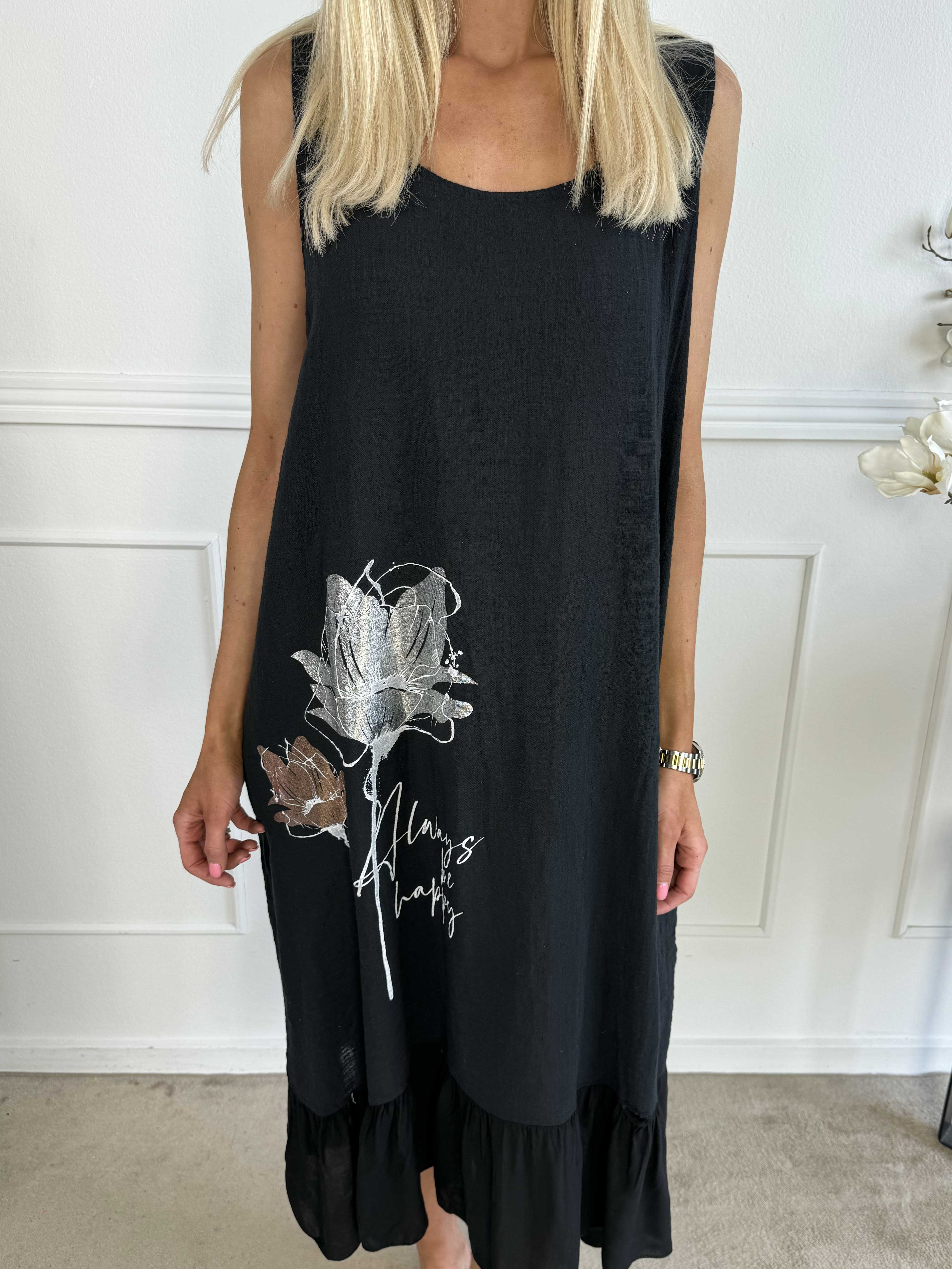 Mille - Sommerkjole i hørlook med flæse