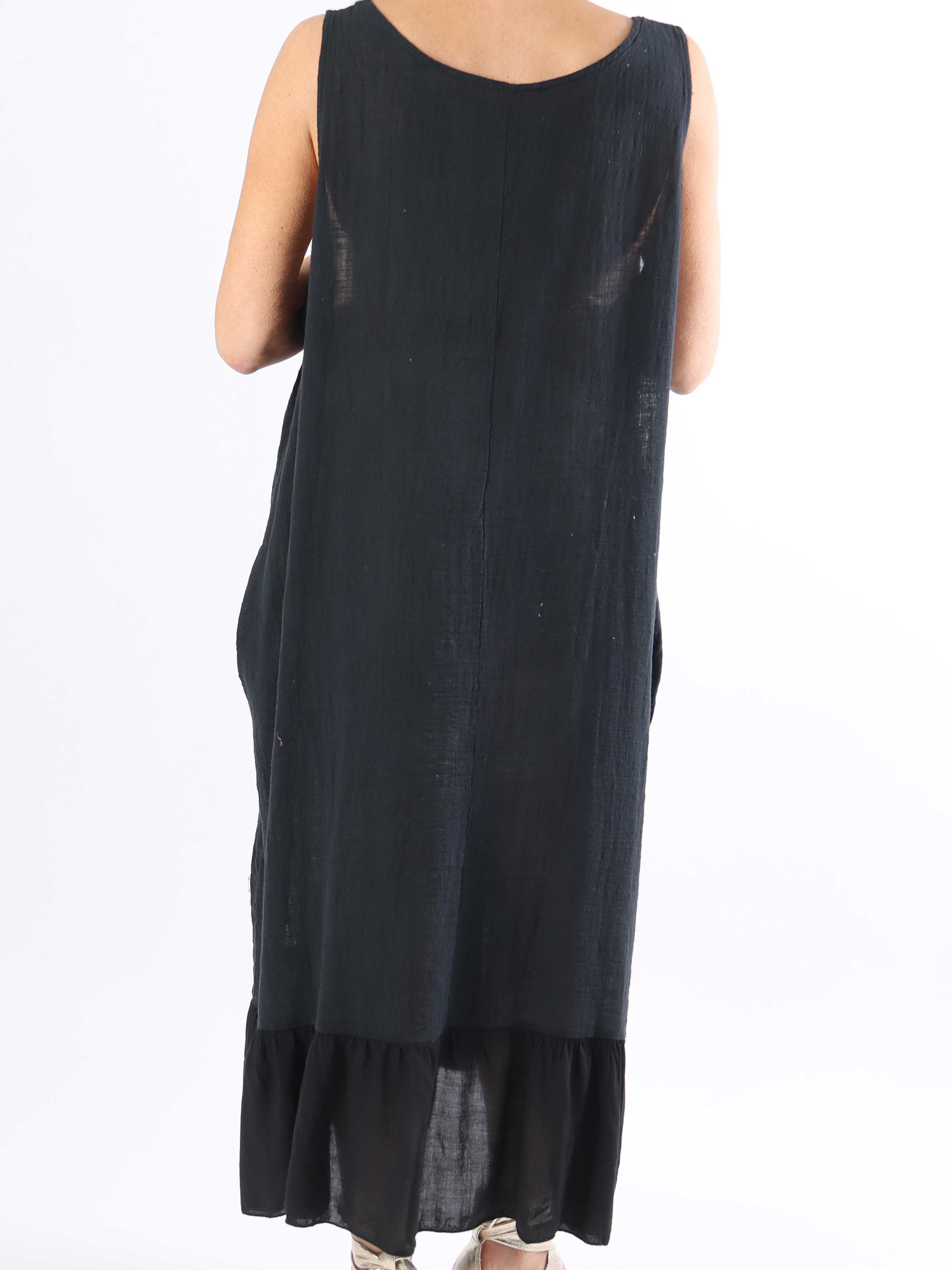 Mille - Plus size sommerkjole i hørlook med flæse