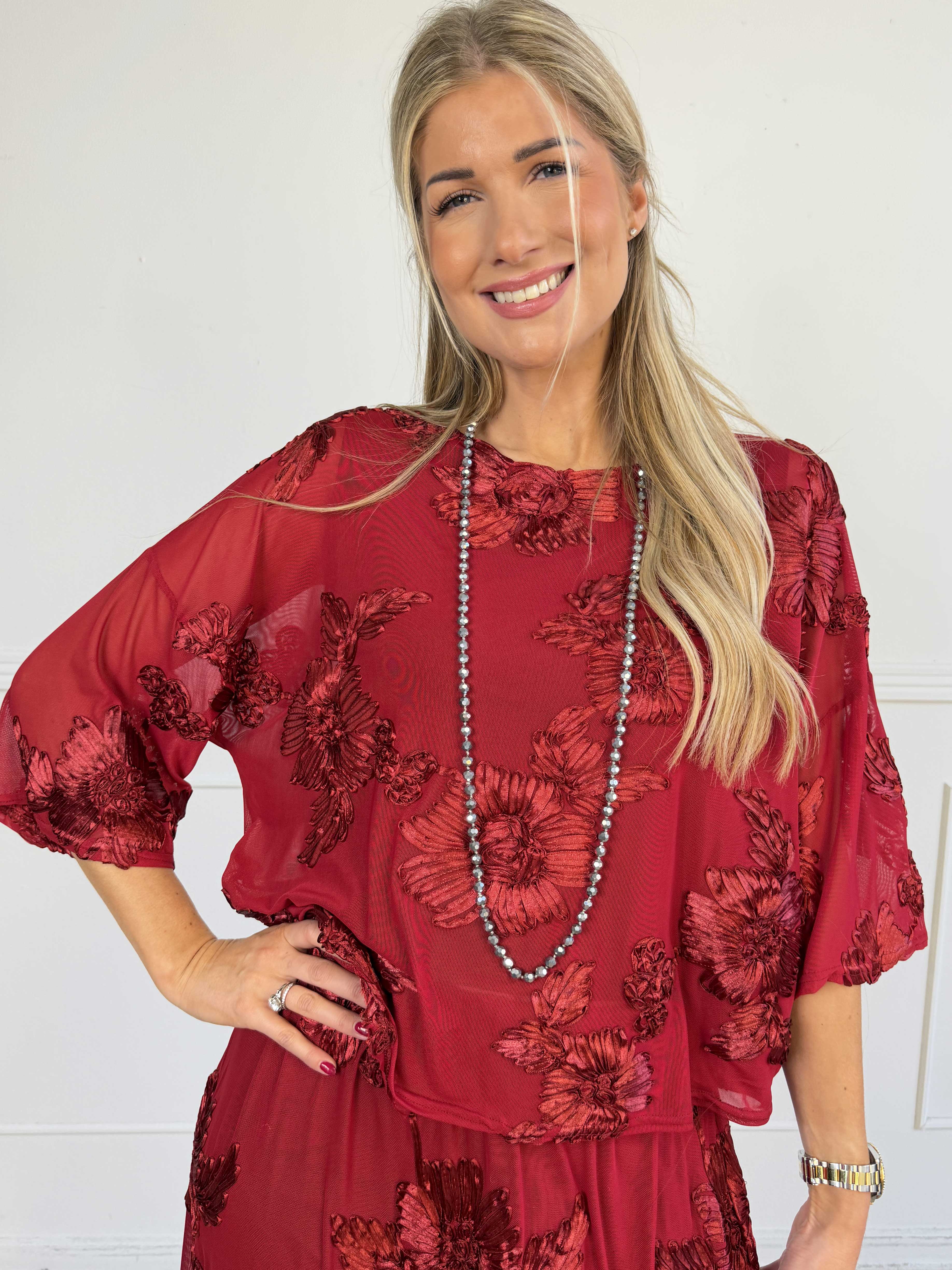 Mily Flora - Stretchy tunika i smukt mesh med fine blomstermotiver
