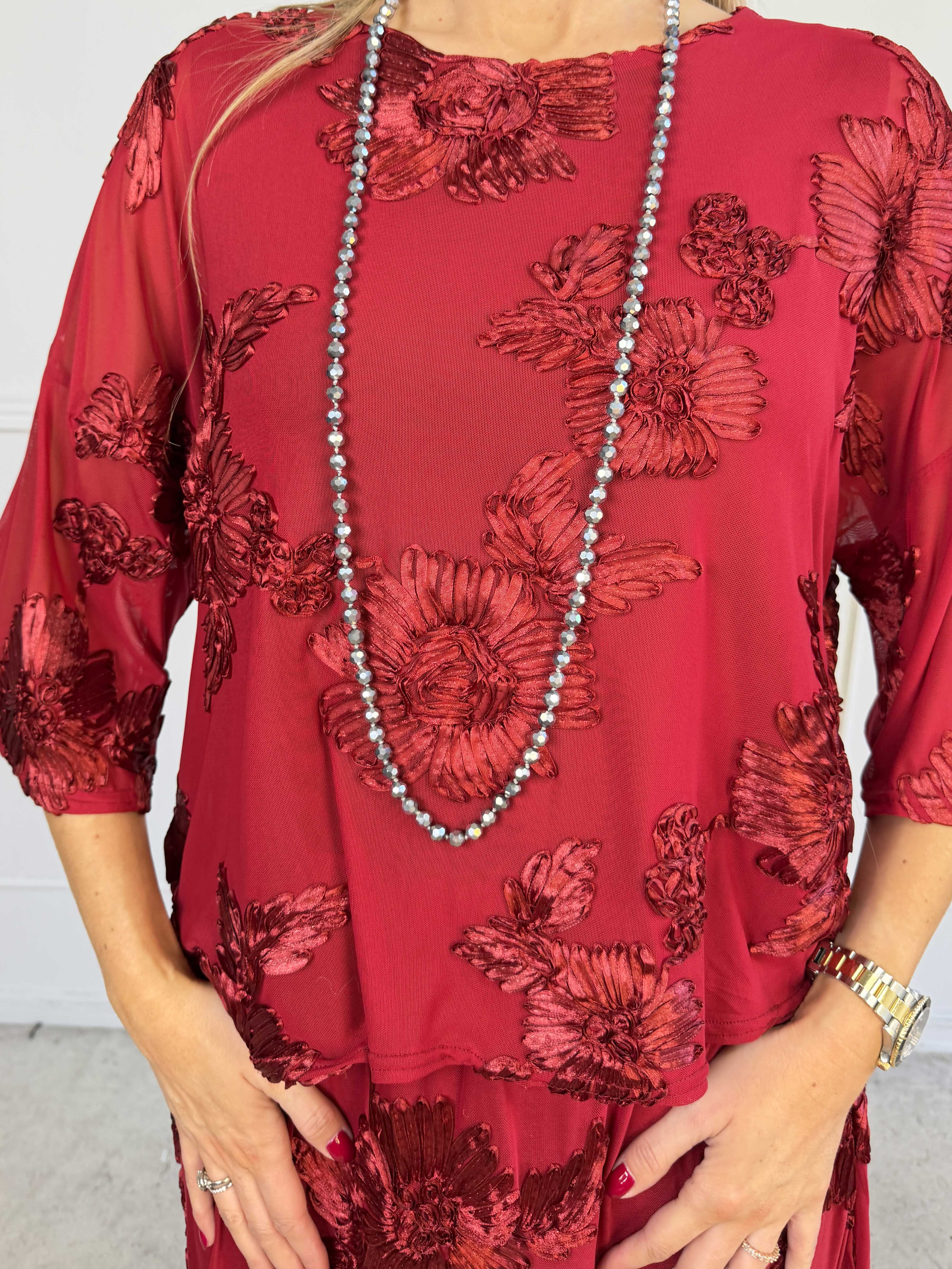Mily Flora - Stretchy tunika i smukt mesh med fine blomstermotiver