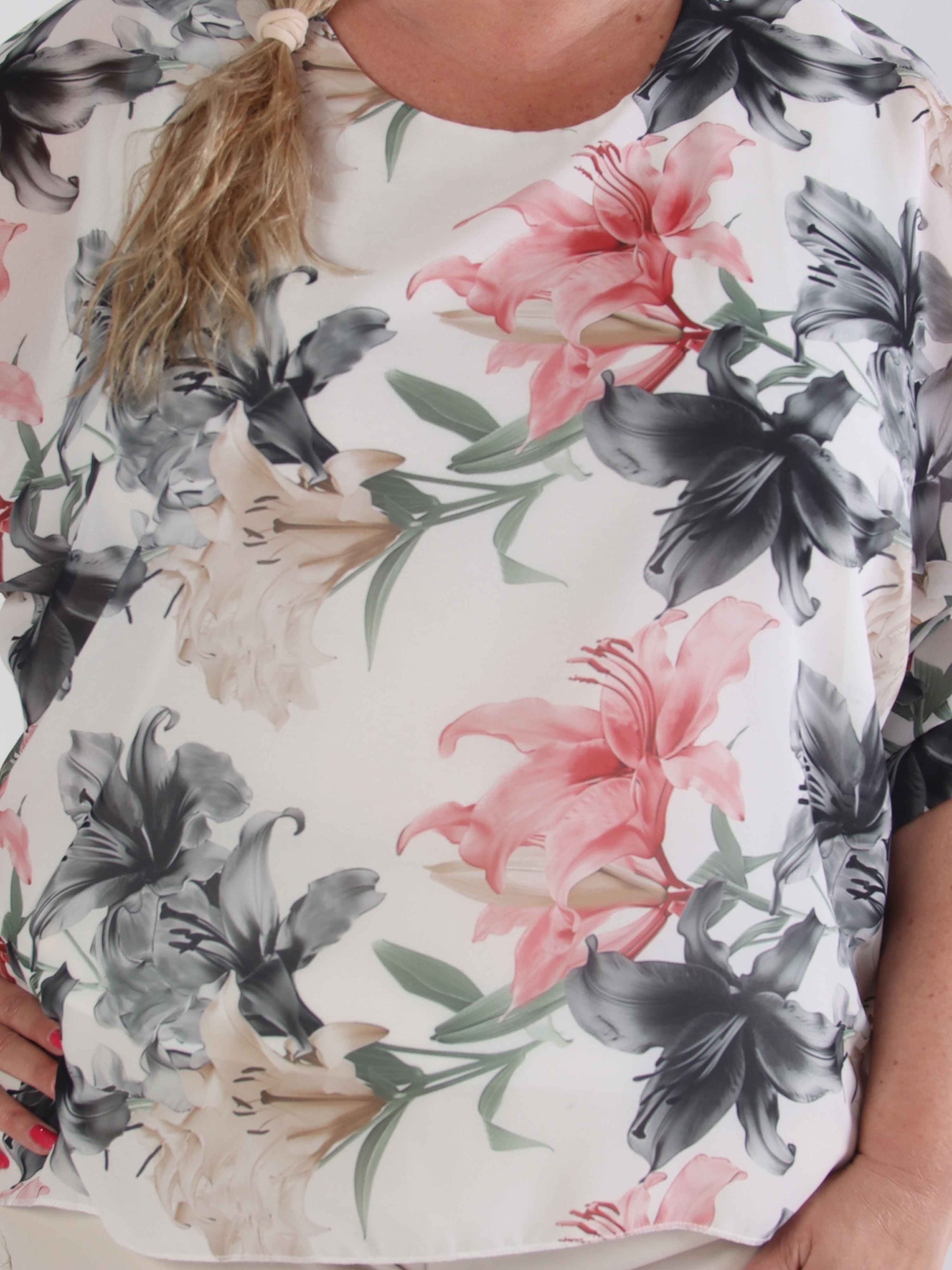 Minna - Blomstret plus size tunika i chiffon med viscose top