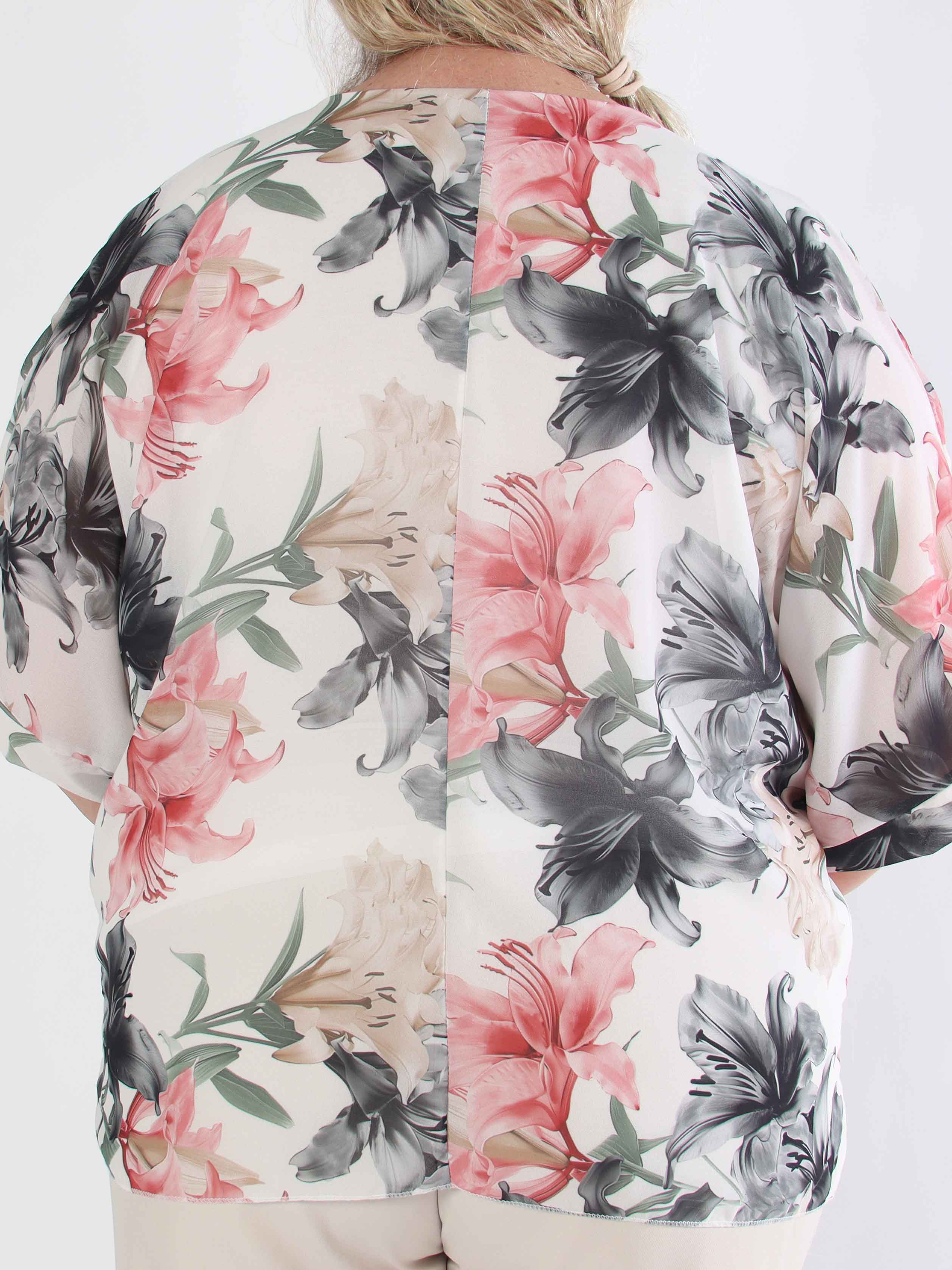 Minna - Blomstret plus size tunika i chiffon med viscose top