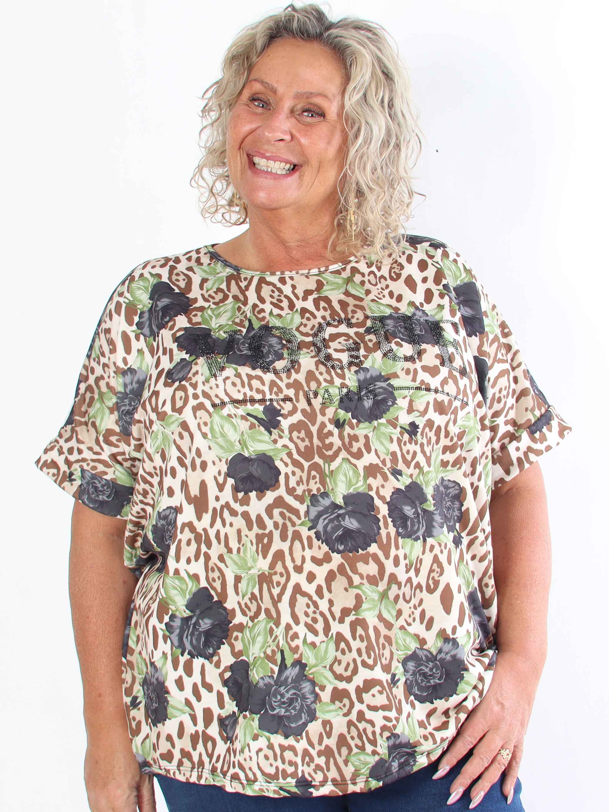 Mintu Leo - Plus size t-shirt i bomuld med leopardprint