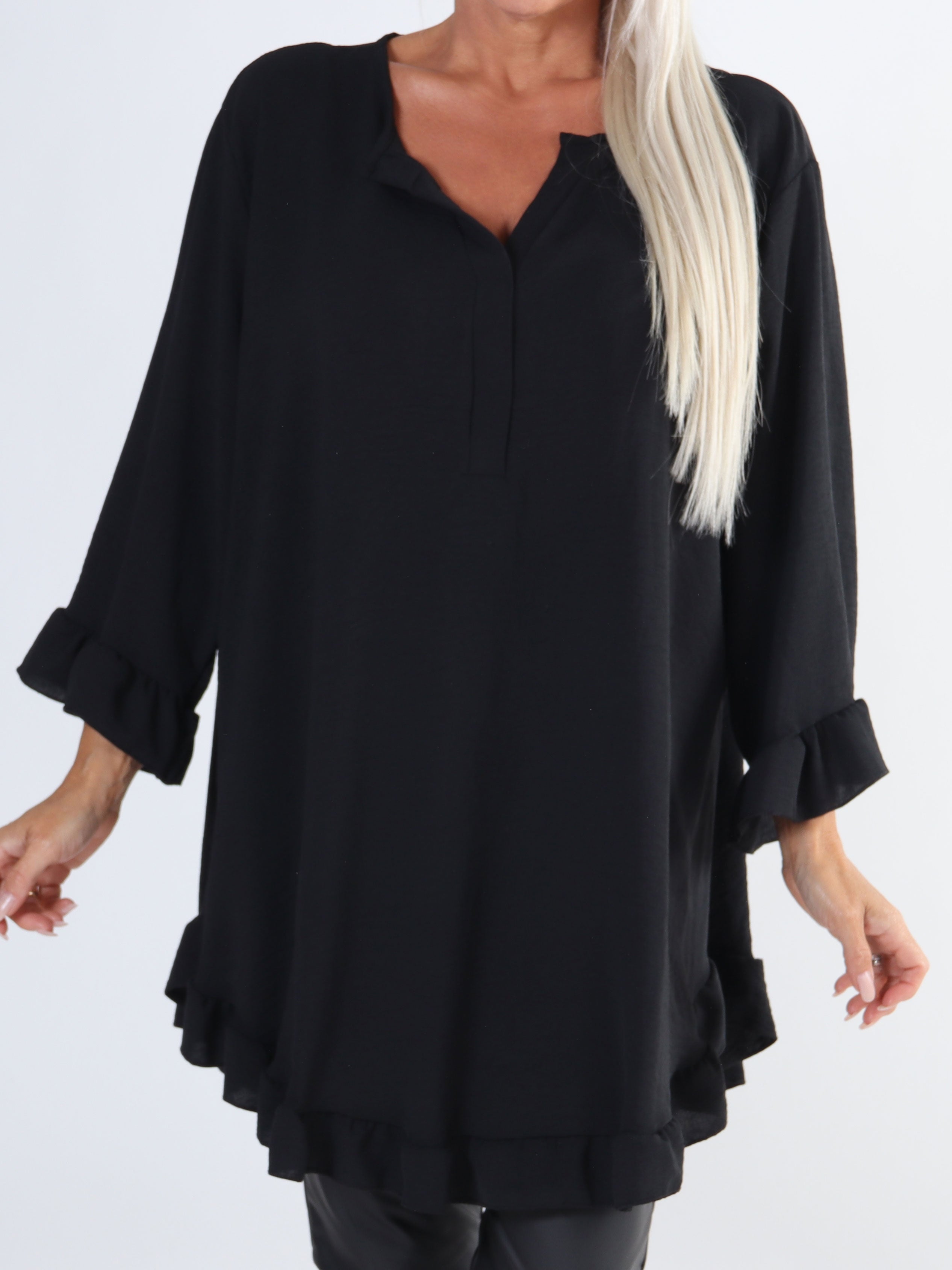 Mio Long - Sød plus size tunika med flæsekanter