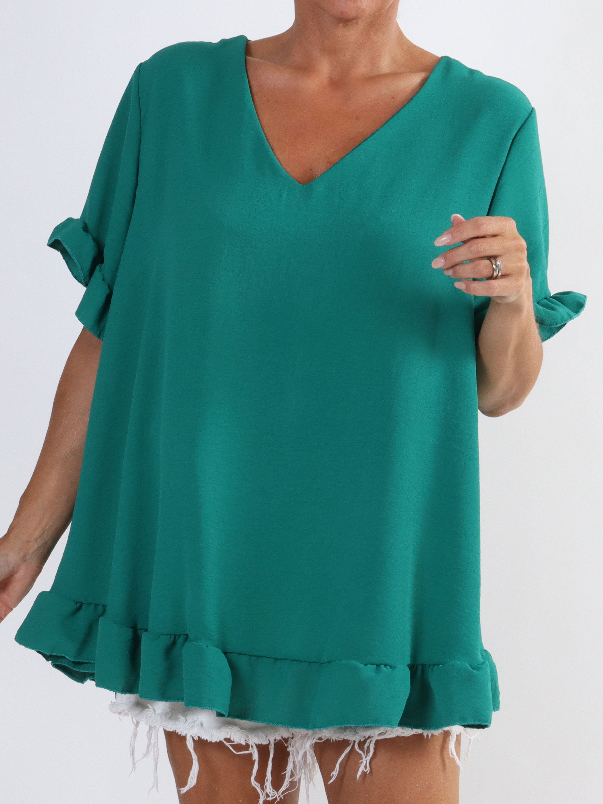 Mio - Sød plus size tunika med flæsekanter