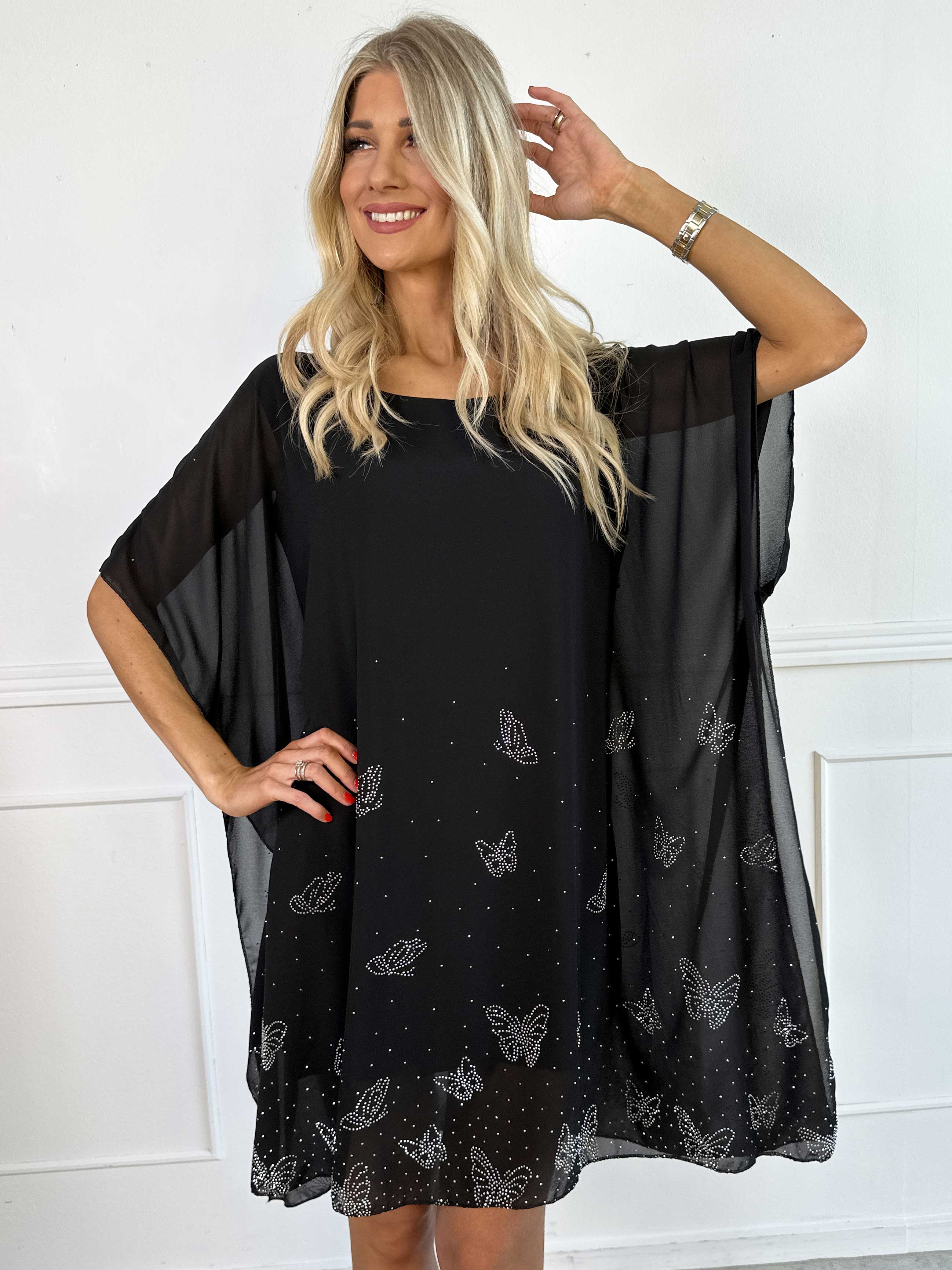 Mirabella Crystal - Tunikakjole med chiffonlag med similisten og underkjole i viskose