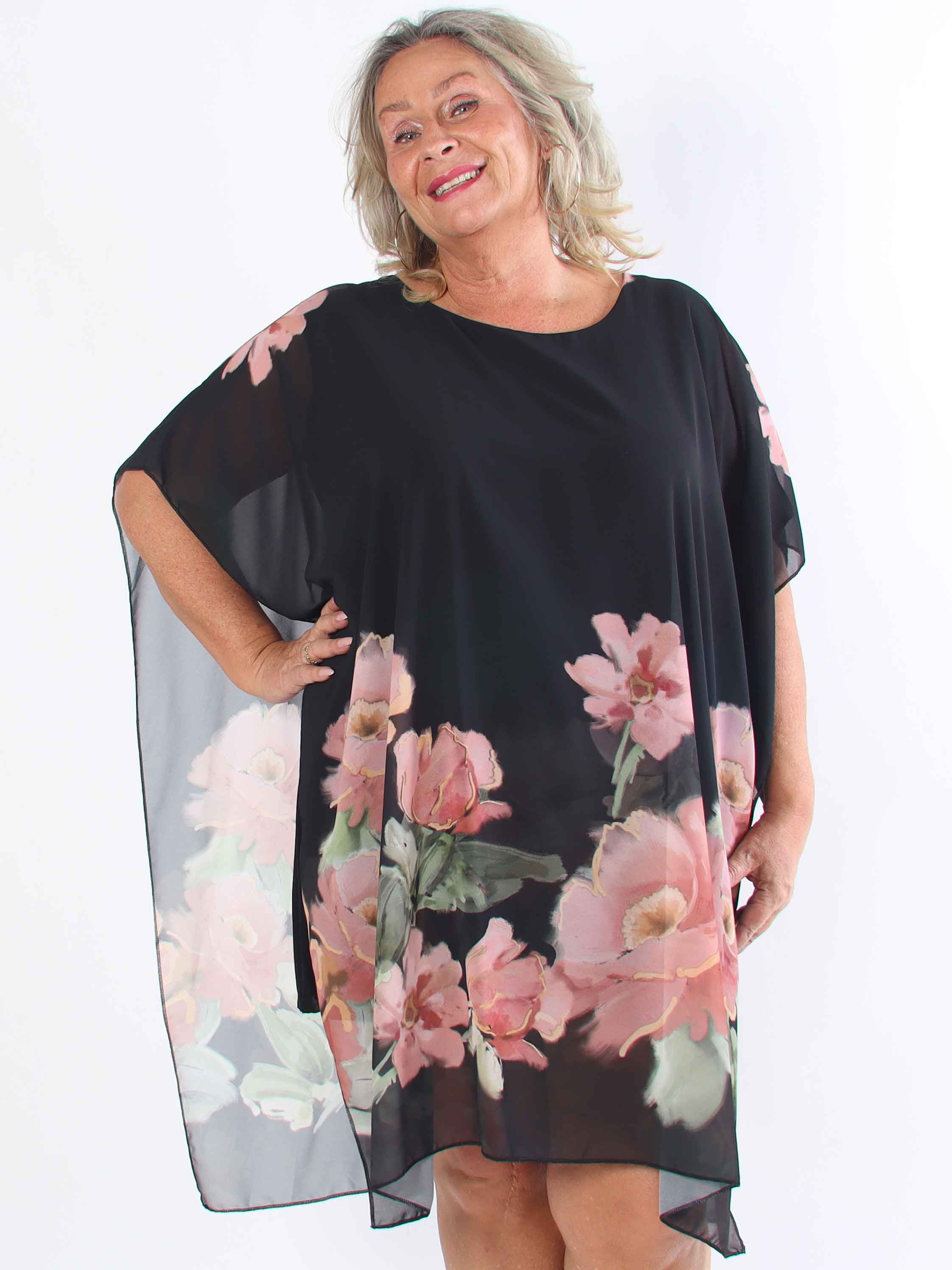 Mirabella - Plus size tunikakjole med chiffonlag og underkjole i viskose