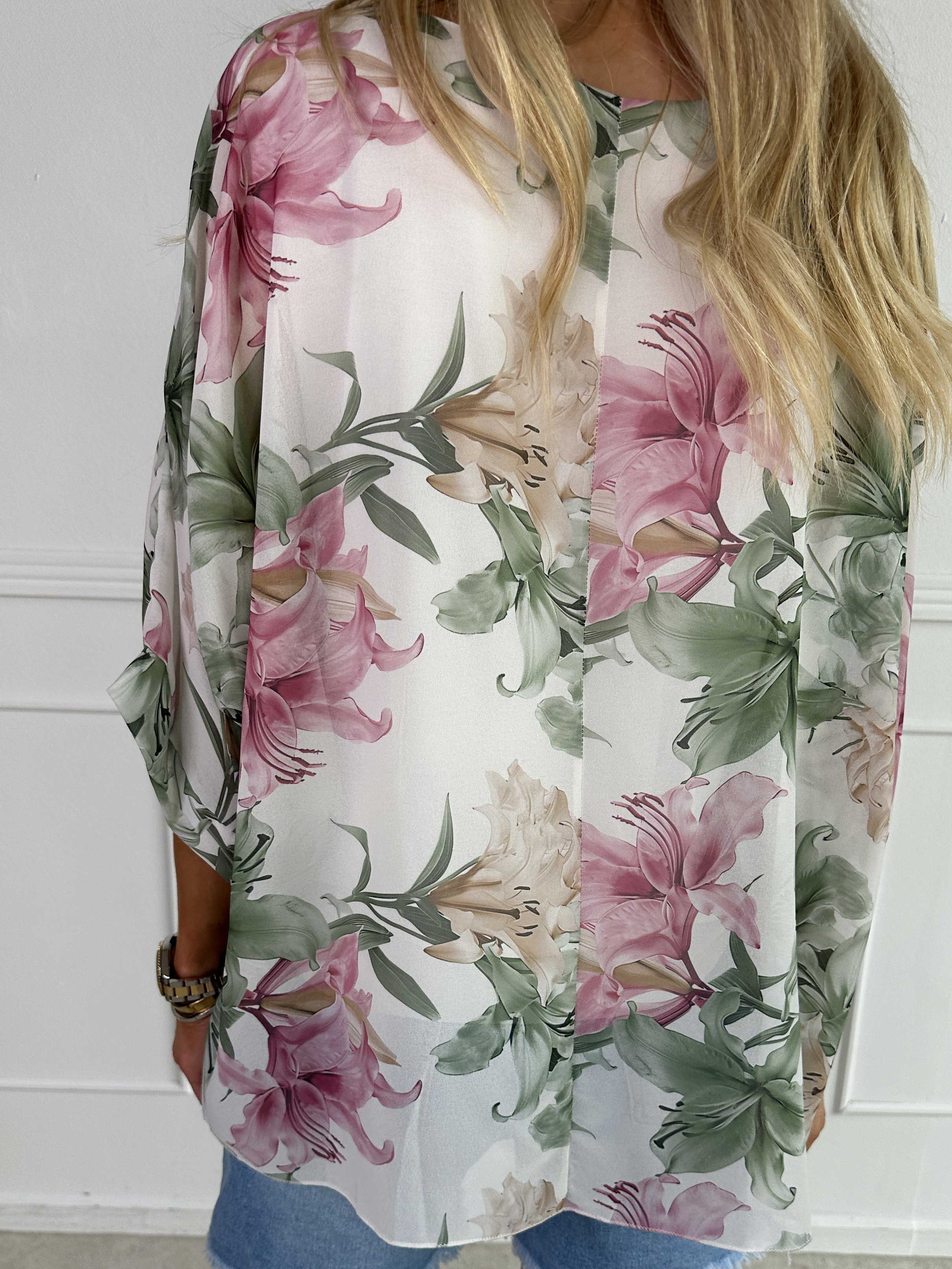 Minna - Blomstret tunika i chiffon med viscose top