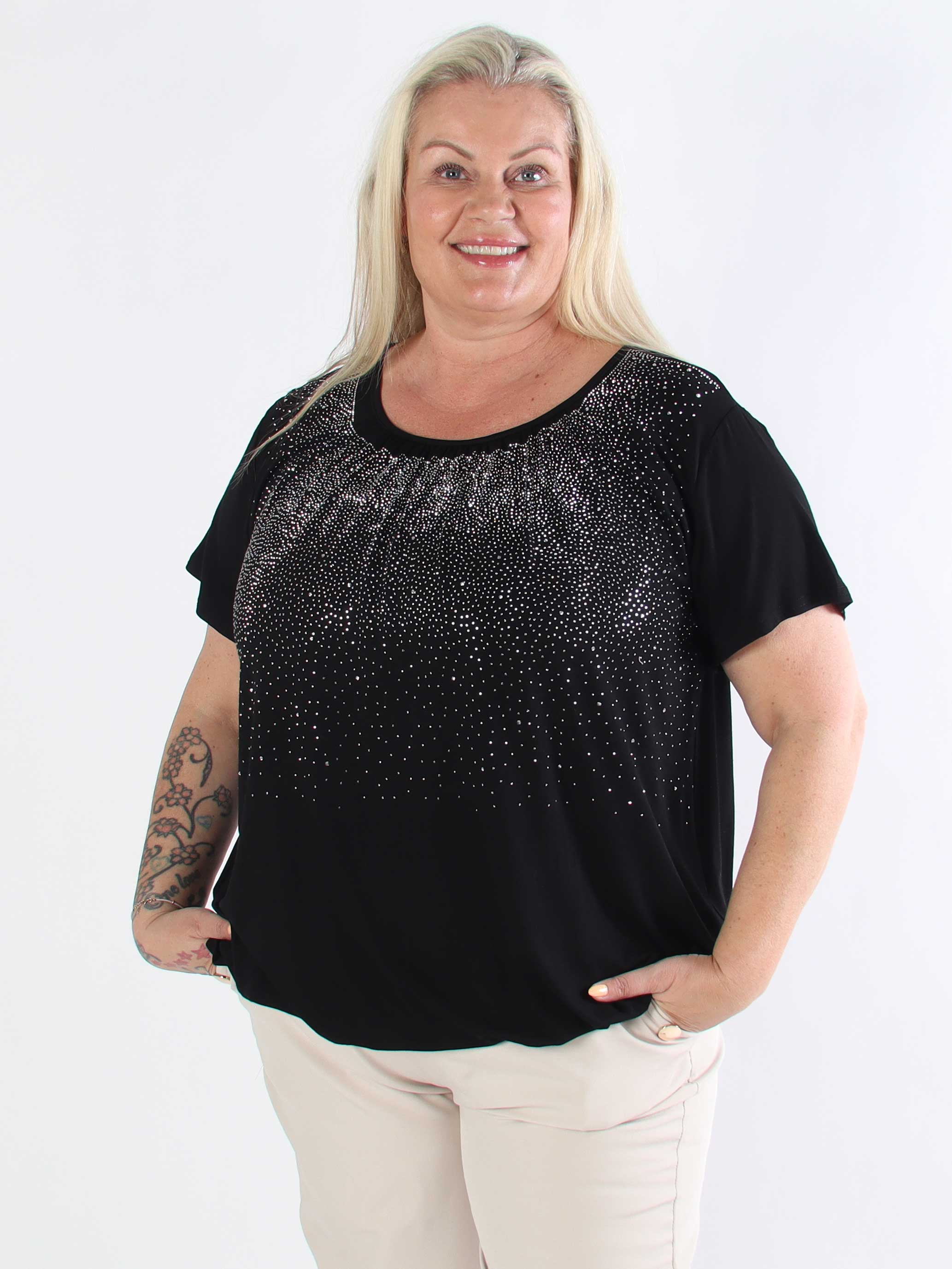 Miracle Crystal T-shirt - Blød plus size bluse i viskose med similisten
