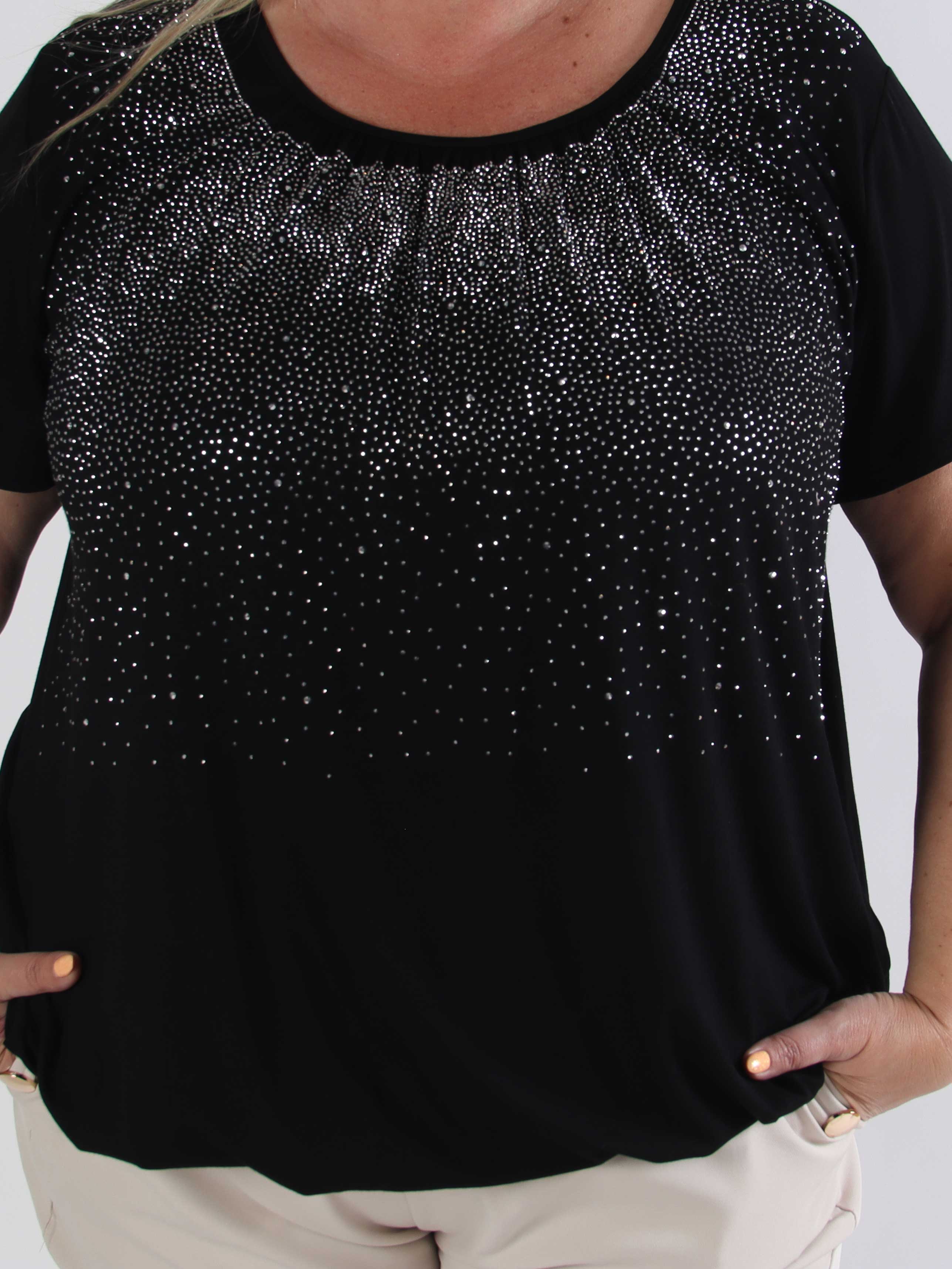 Miracle Crystal T-shirt - Blød plus size bluse i viskose med similisten