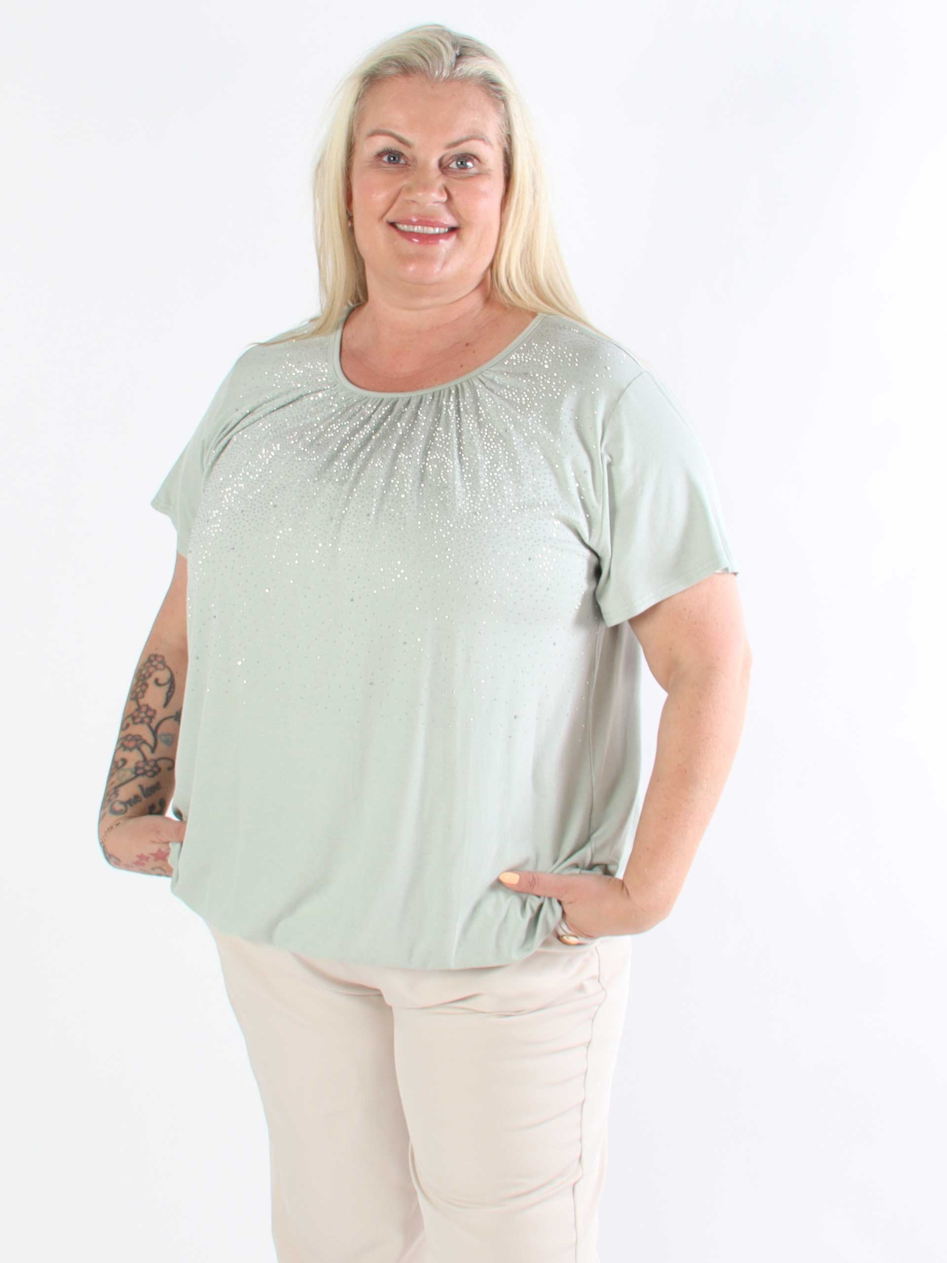 Miracle Crystal T-shirt - Blød plus size bluse i viskose med similisten