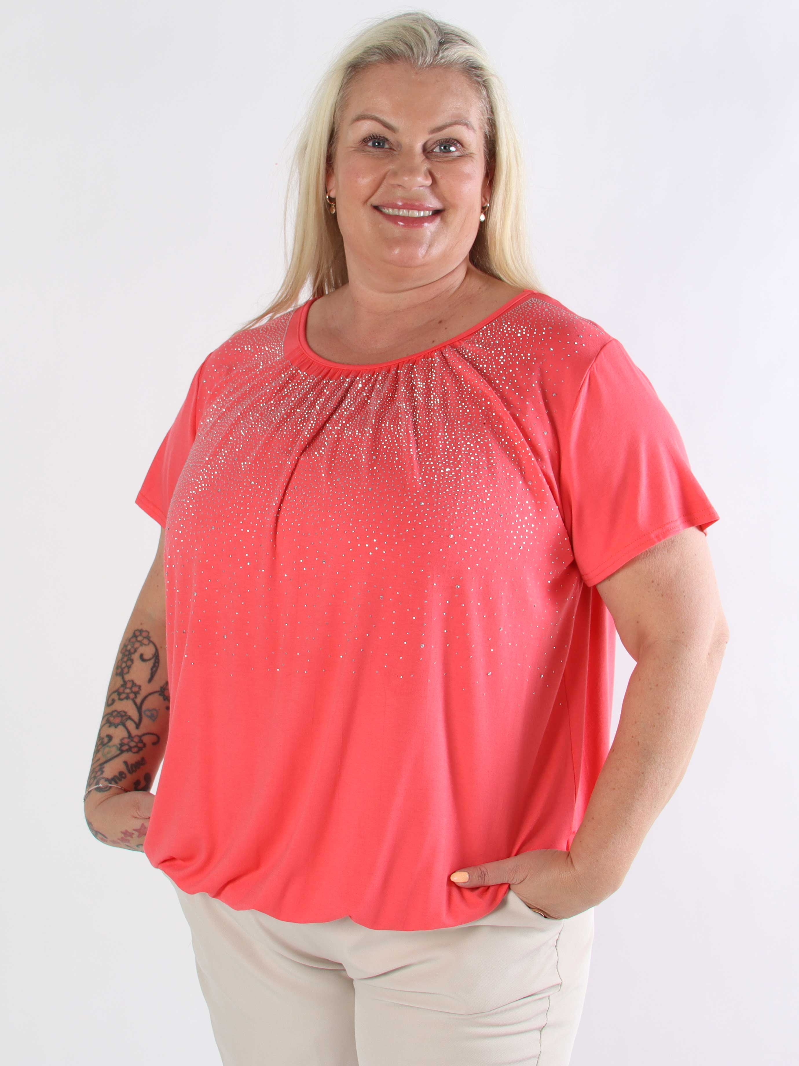 Miracle Crystal T-shirt - Blød plus size bluse i viskose med similisten