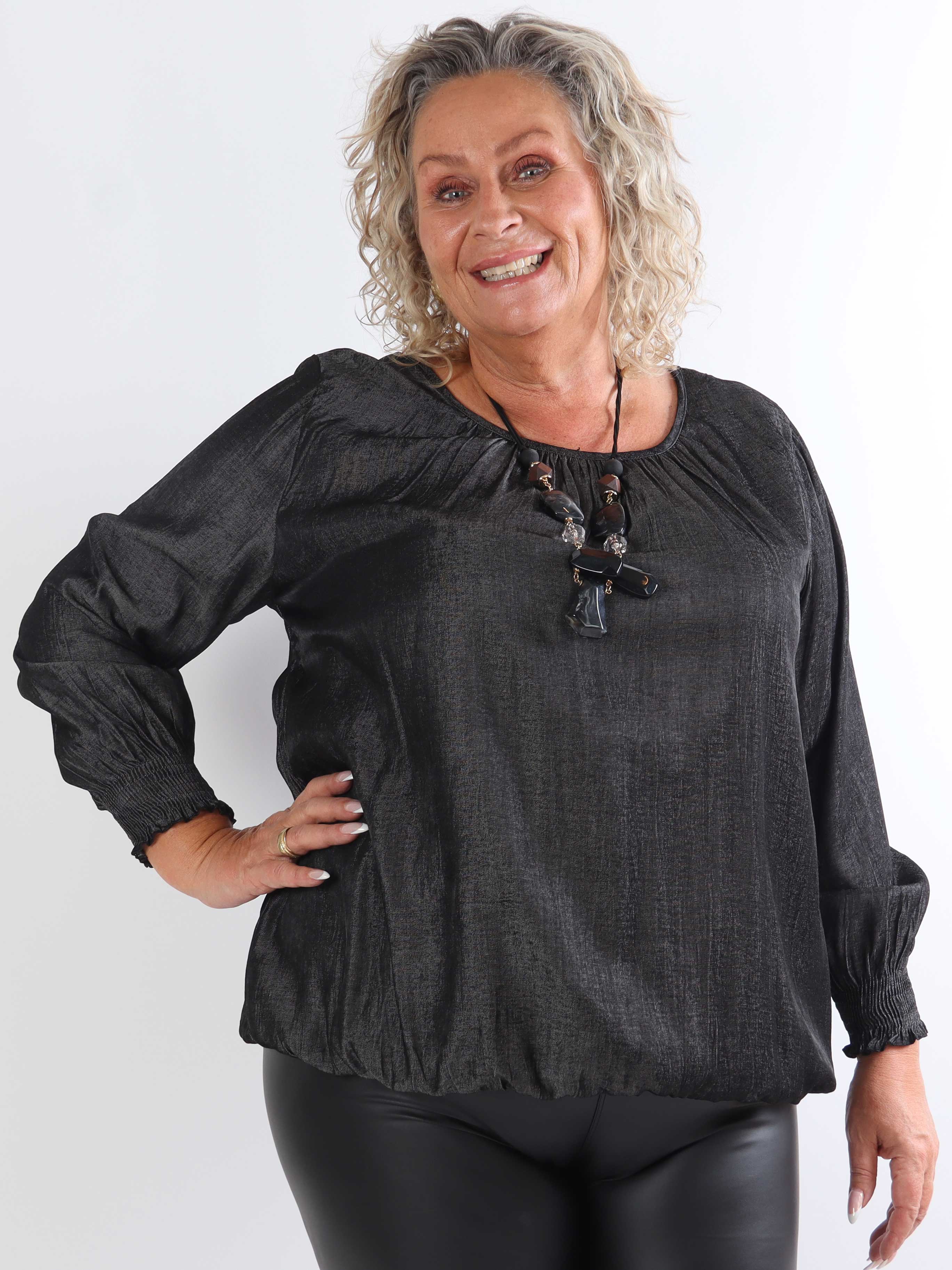 Miracle Denim Shirt L/S - Plus size bluse med elastikkant forneden