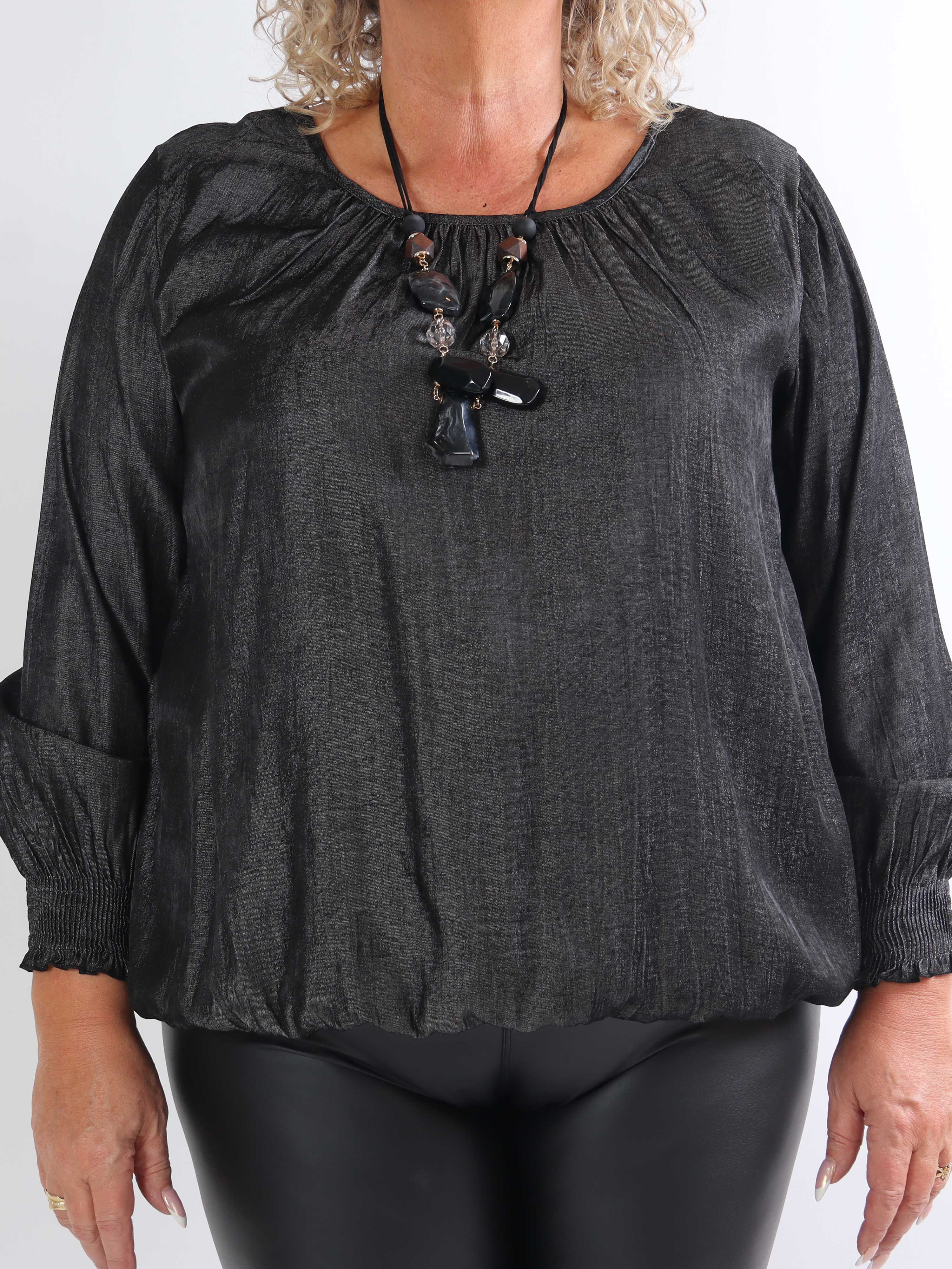 Miracle Denim Shirt L/S - Plus size bluse med elastikkant forneden