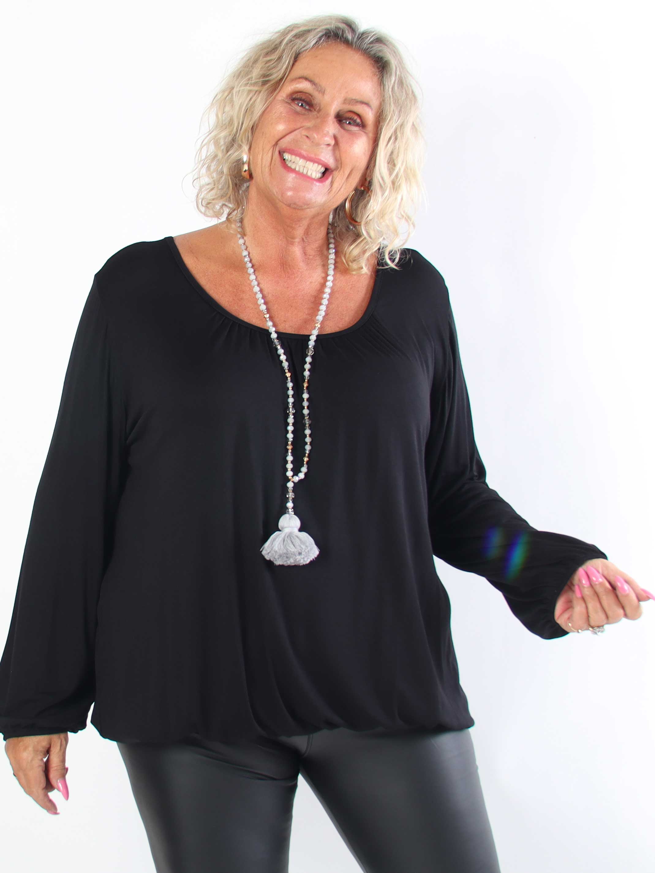 Miracle L/S - Skønneste basis plus size bluse med elastik for enden