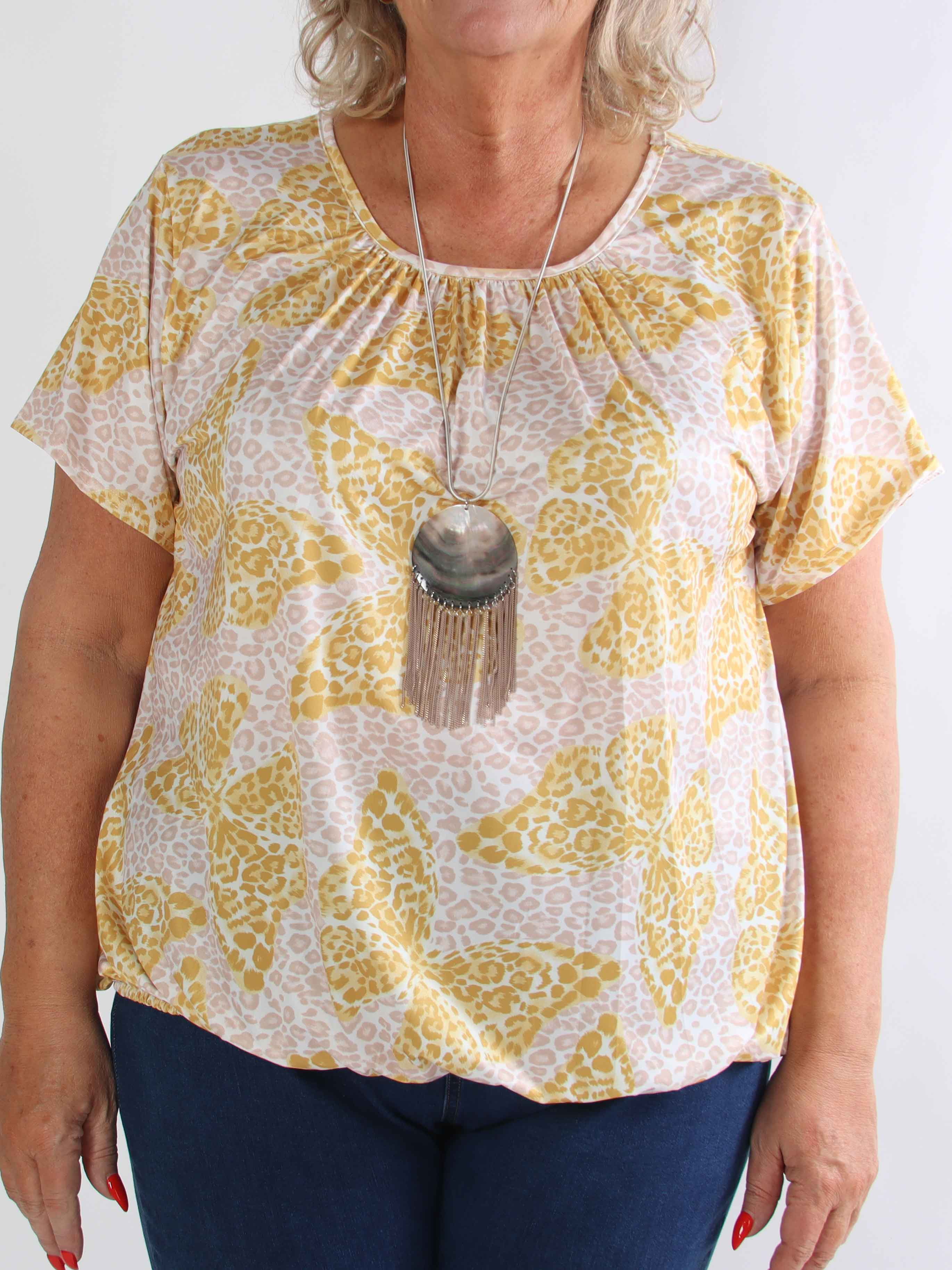 Miracle Butterfly - Plus size t-shirt med leopardprint, sommerfugl og elastik i bunden