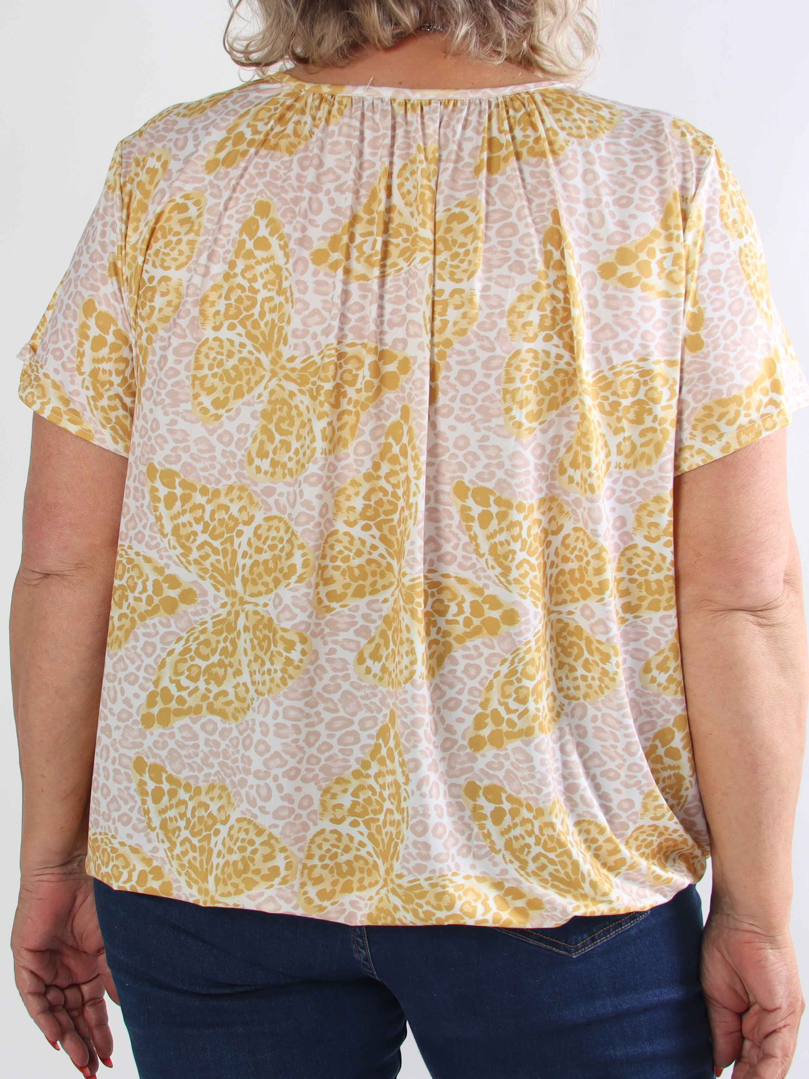 Miracle Butterfly - Plus size t-shirt med leopardprint, sommerfugl og elastik i bunden