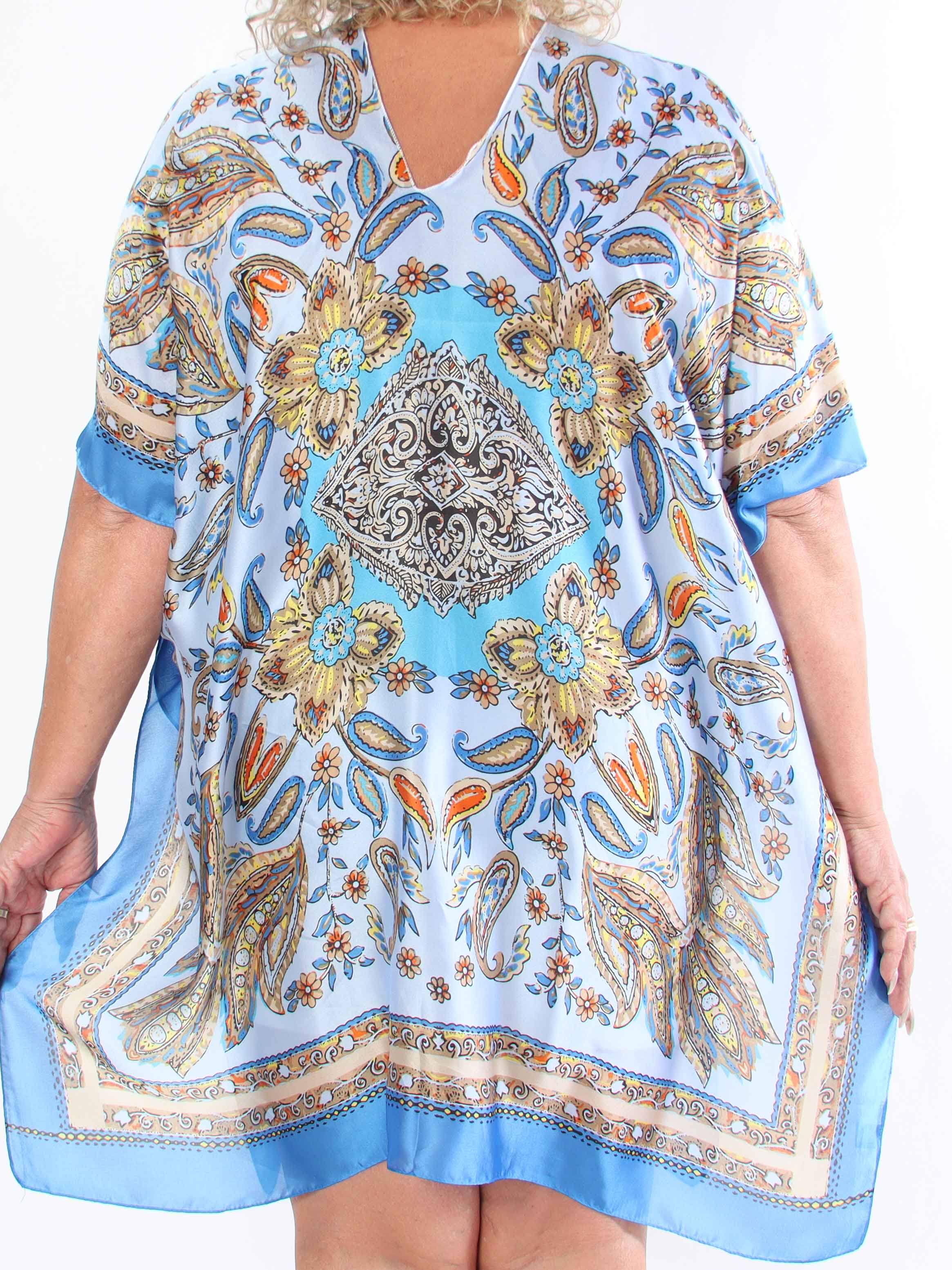 Miranda - Løs mønstret plus size tunika i blød viskose og silke