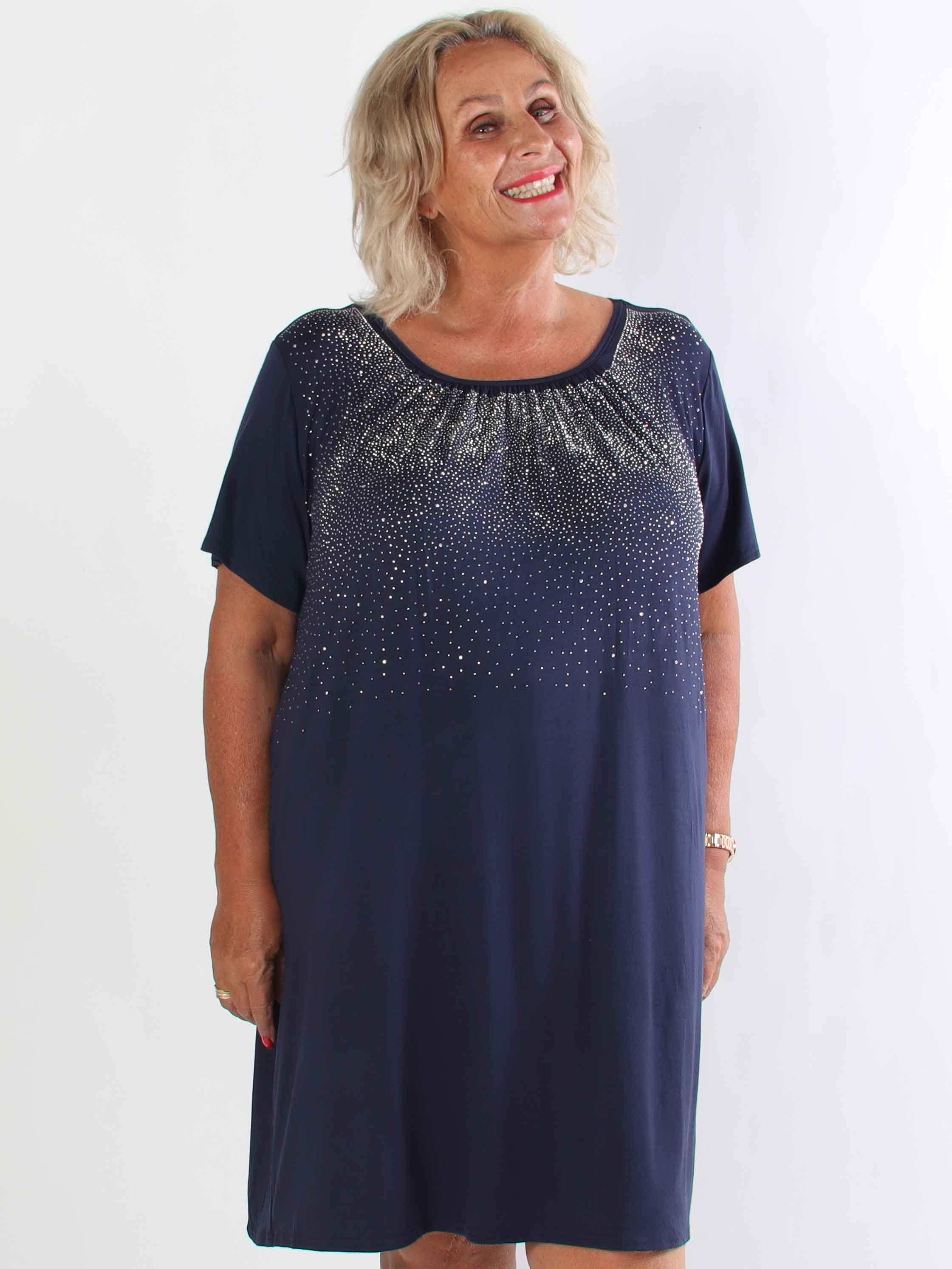 Miravi Sparkle - Løs plus size kjole i elastisk stof med similisten