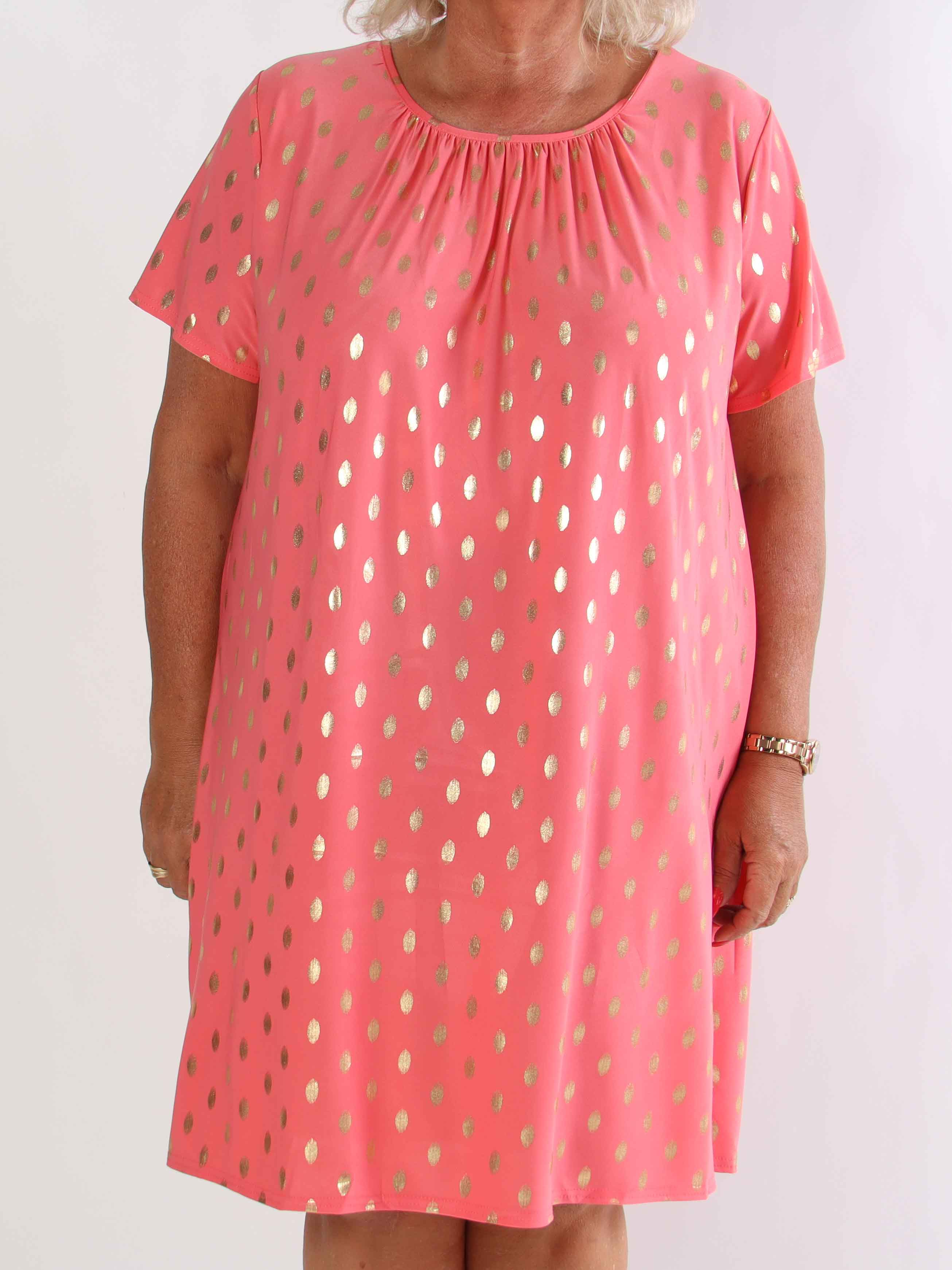 Miravi Gold - Løs kjole i elastisk stof med guld dutter