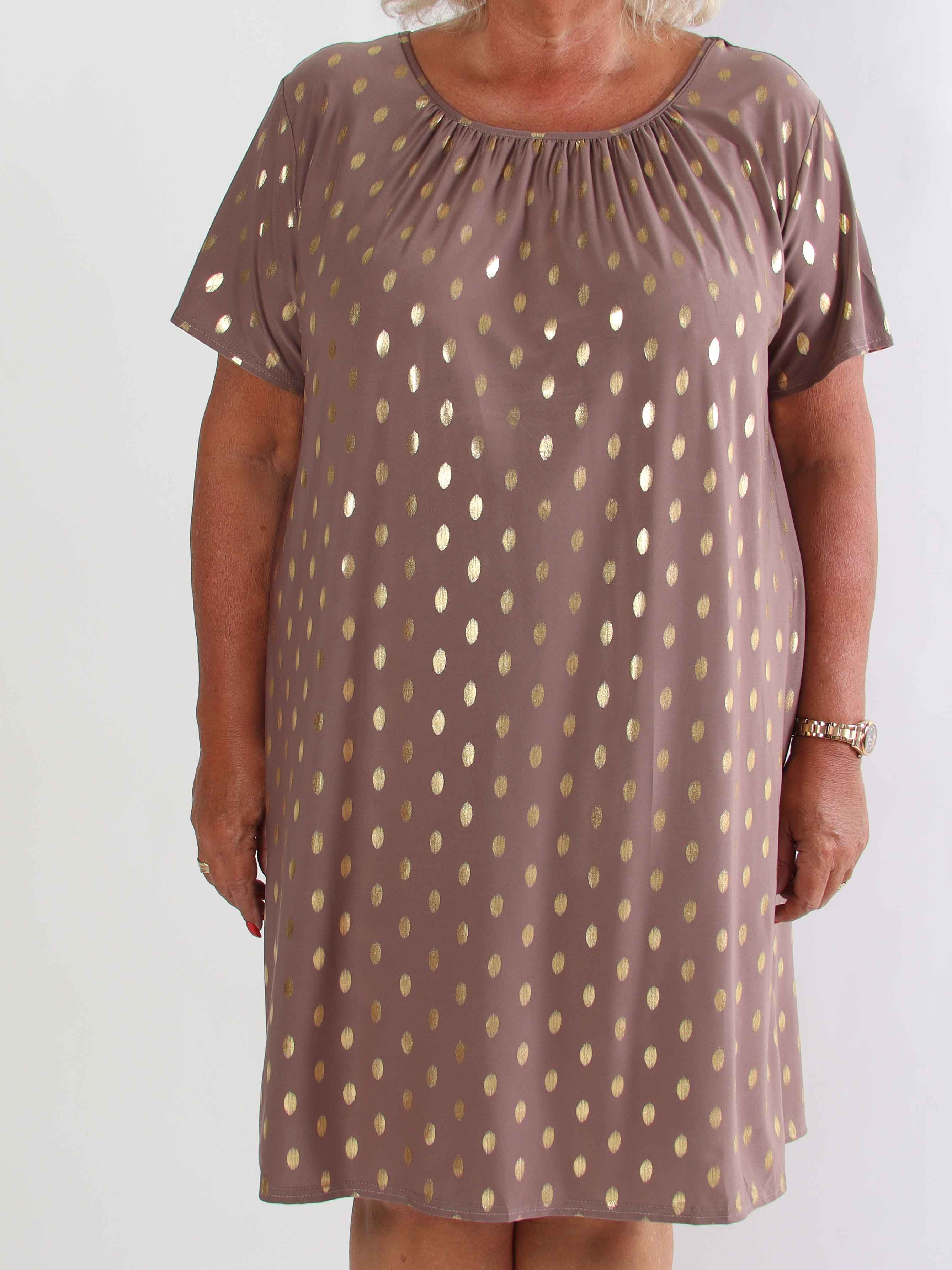 Miravi Gold - Løs kjole i elastisk stof med guld dutter