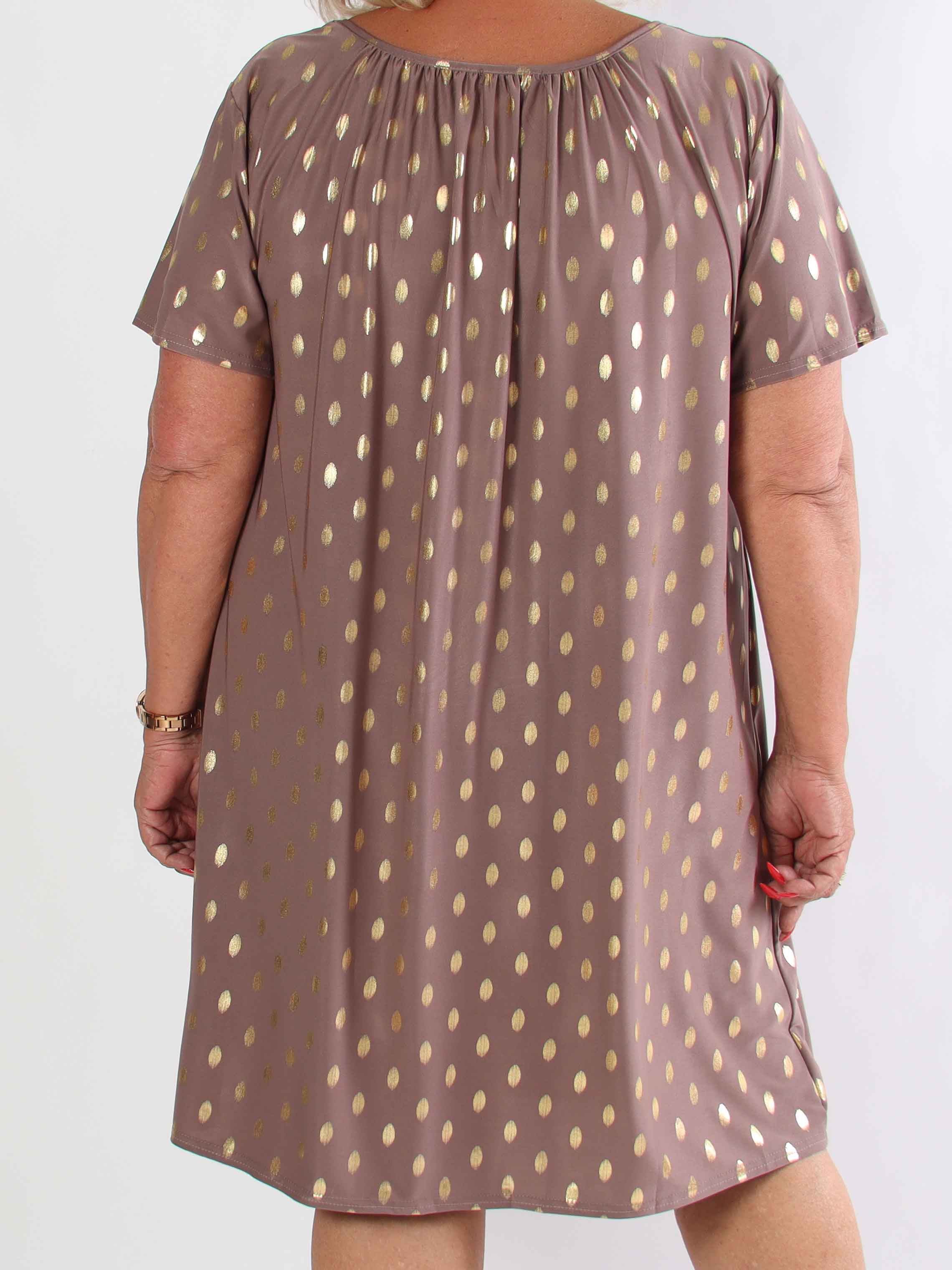 Miravi Gold - Løs kjole i elastisk stof med guld dutter