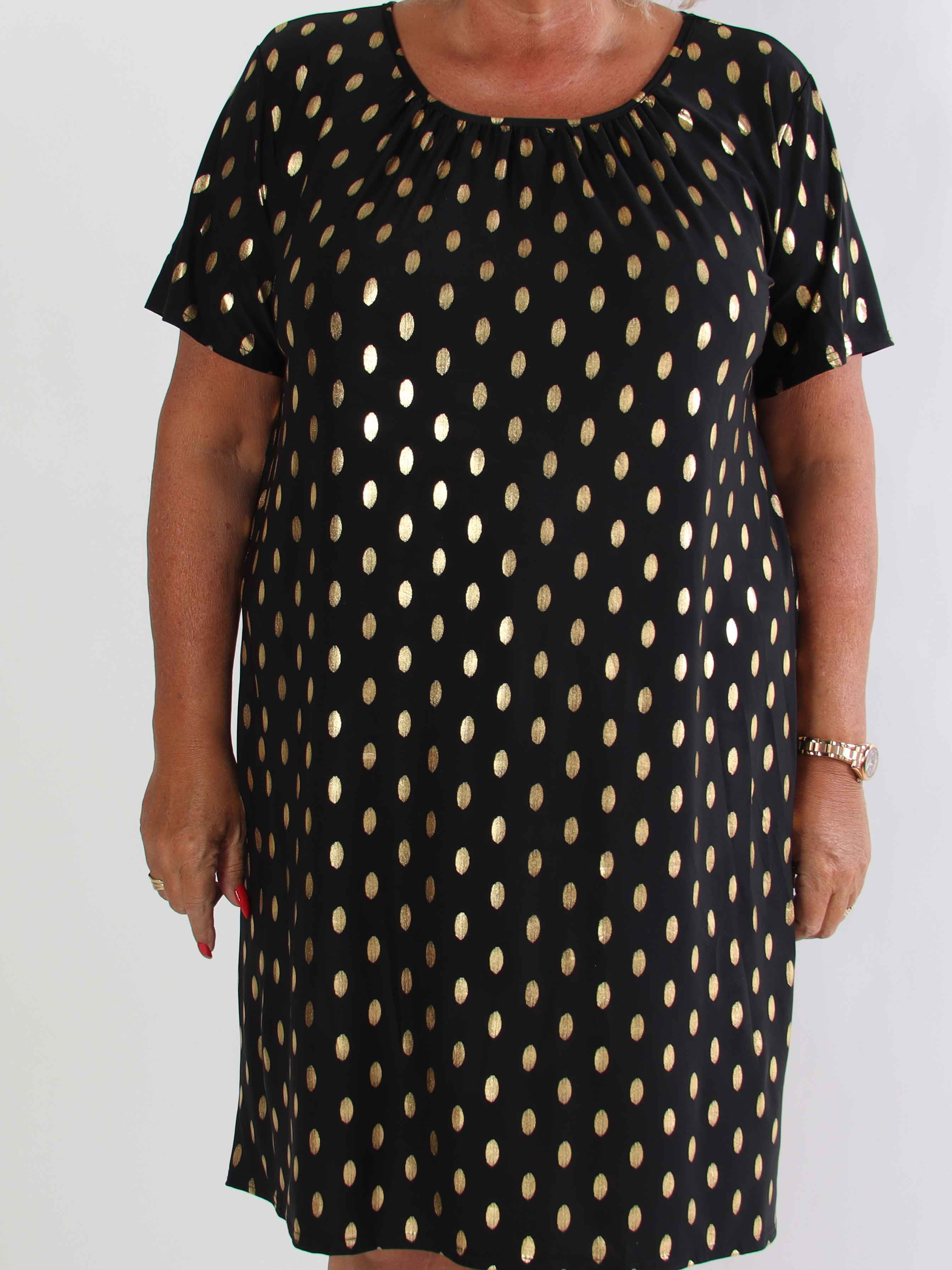 Miravi Gold - Løs kjole i elastisk stof med guld dutter